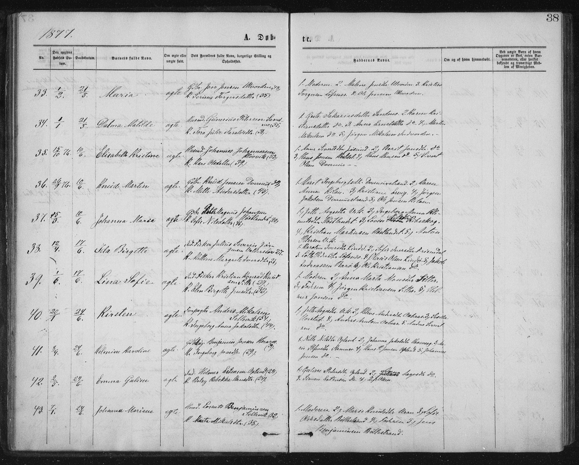 Ministerialprotokoller, klokkerbøker og fødselsregistre - Nord-Trøndelag, AV/SAT-A-1458/771/L0596: Parish register (official) no. 771A03, 1870-1884, p. 38