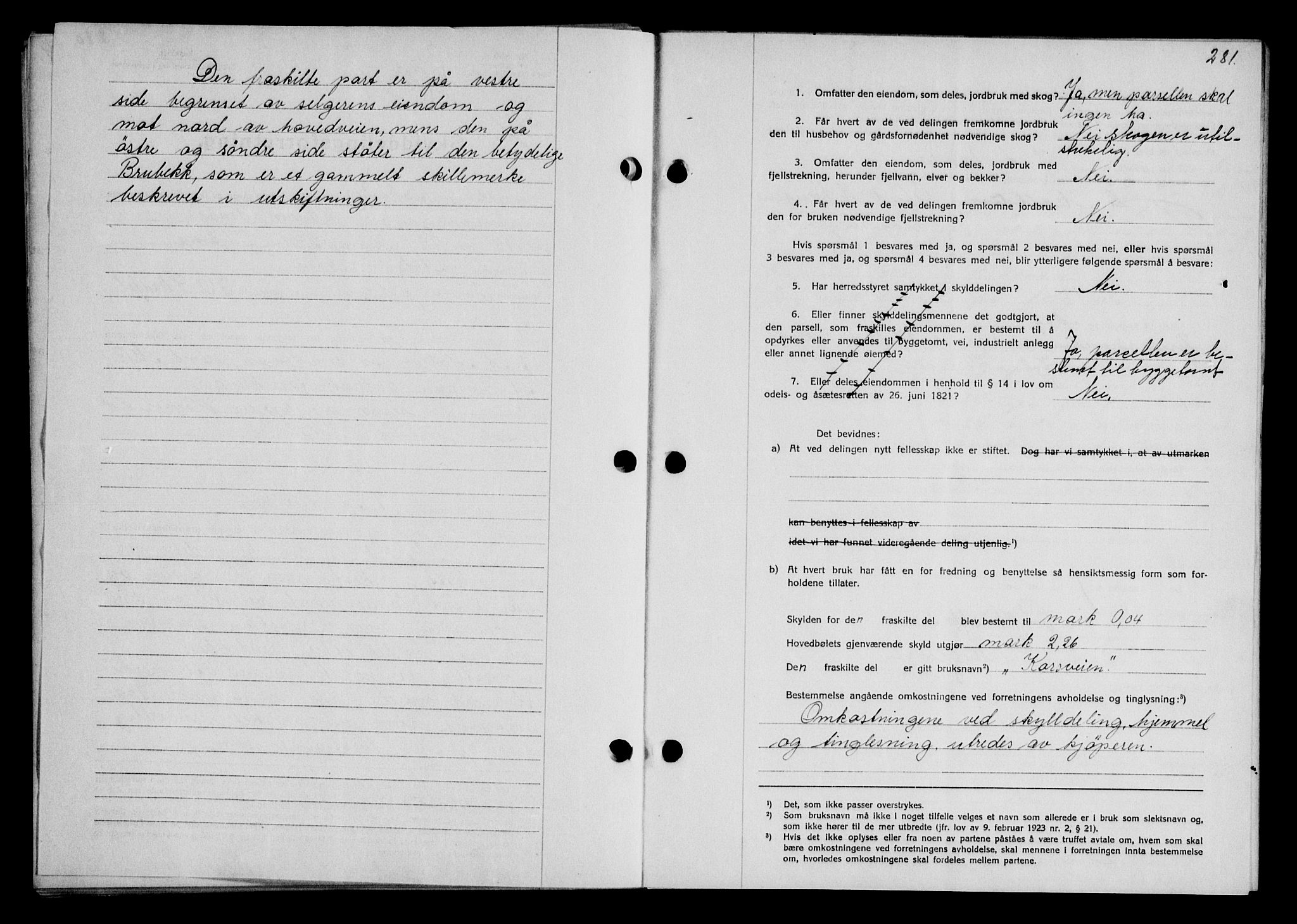 Fosen sorenskriveri, SAT/A-1107/1/2/2C/L0067: Mortgage book no. 58, 1928-1929, p. 281, Deed date: 05.11.1928