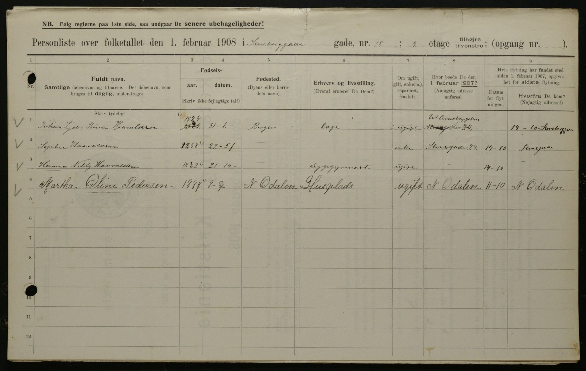 OBA, Municipal Census 1908 for Kristiania, 1908, p. 91258