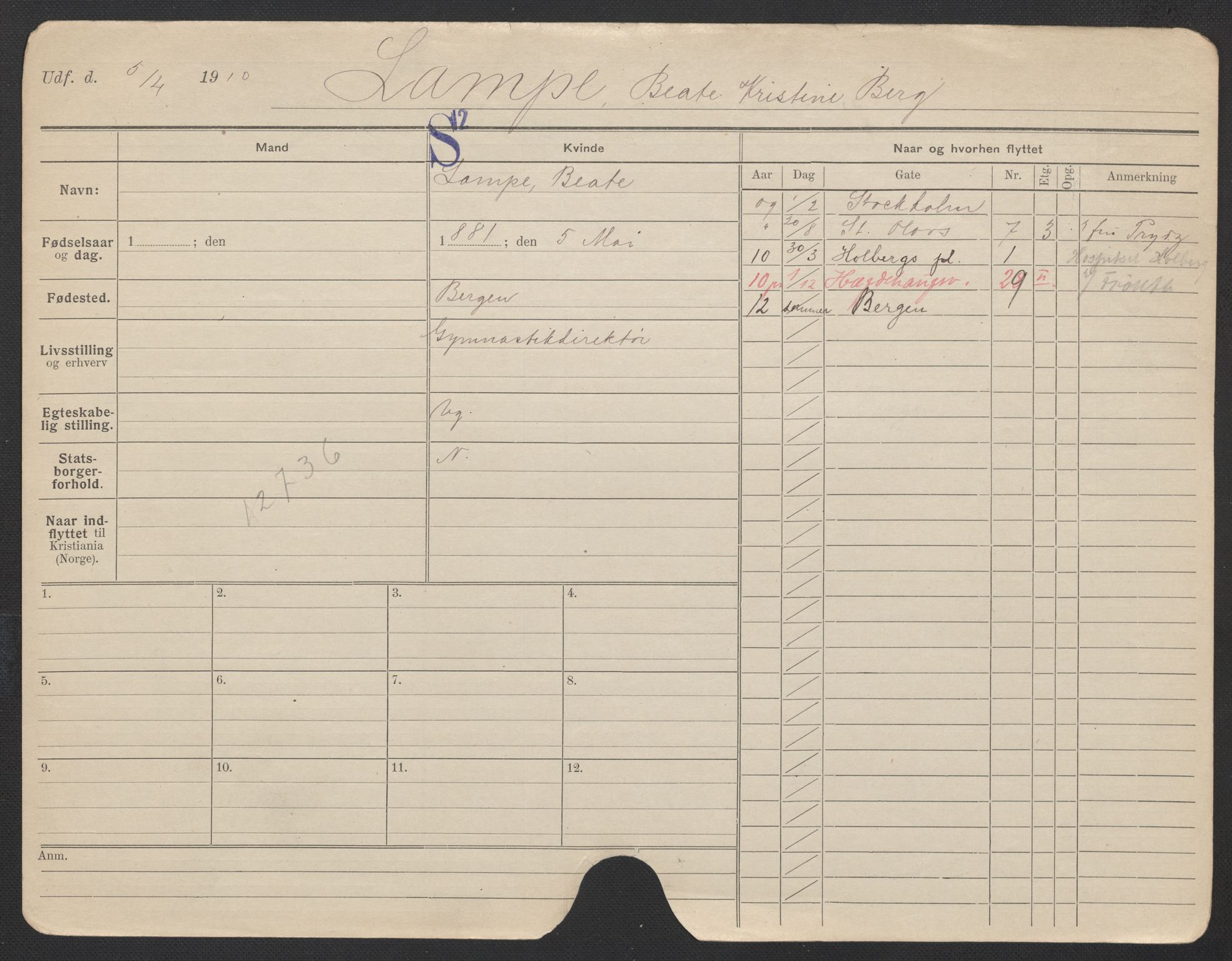Oslo folkeregister, Registerkort, AV/SAO-A-11715/F/Fa/Fac/L0019: Kvinner, 1906-1914, p. 710a