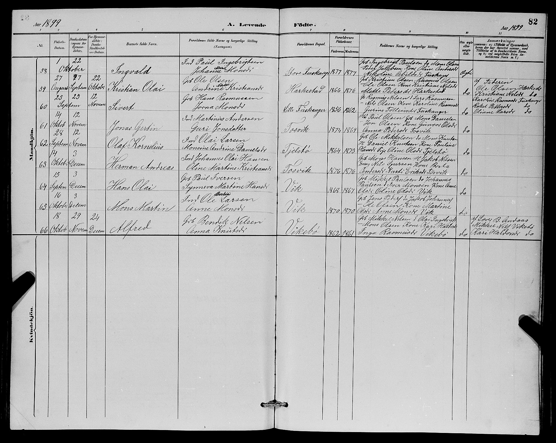 Herdla Sokneprestembete, AV/SAB-A-75701/H/Hab: Parish register (copy) no. A 3, 1889-1899, p. 82