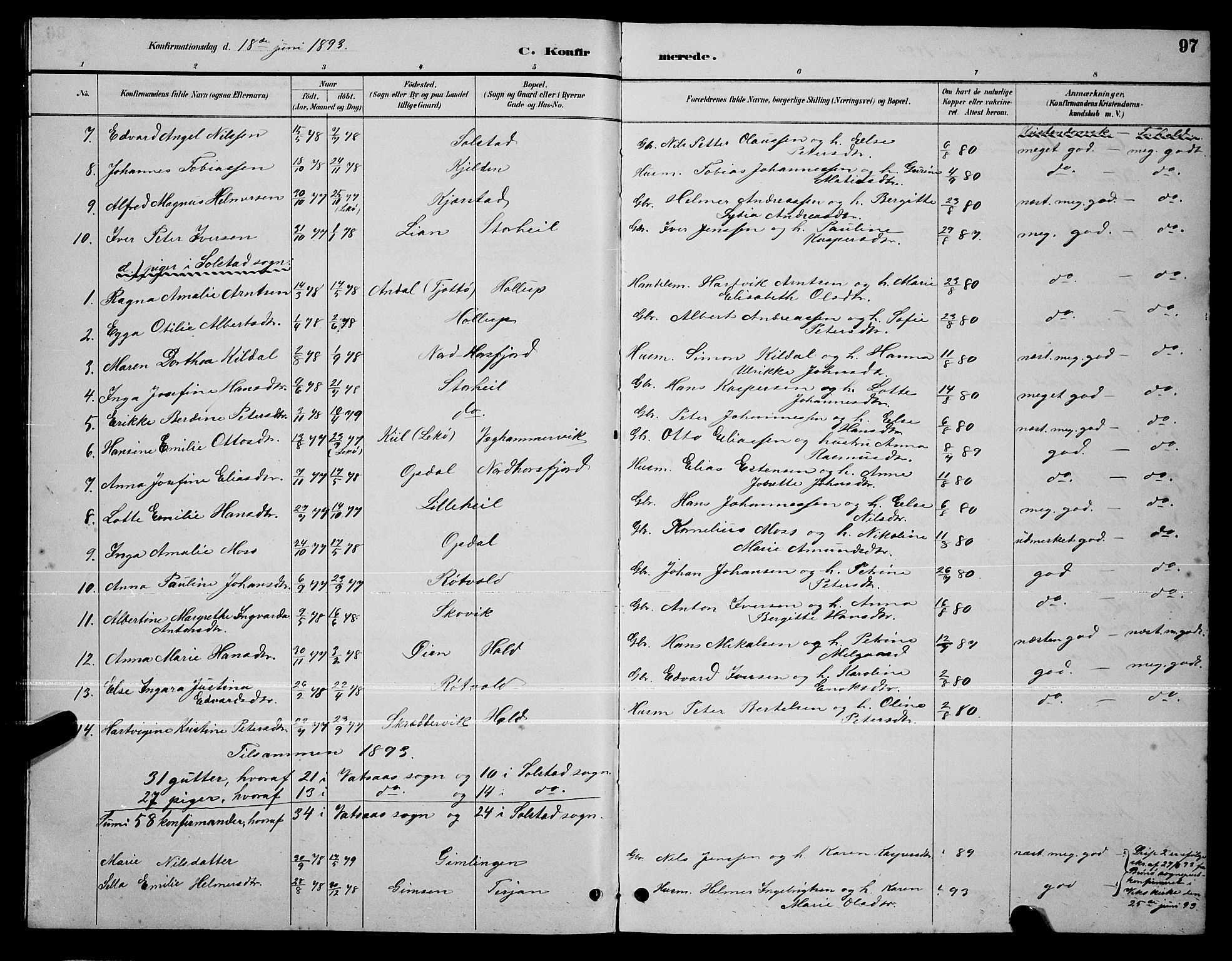 Ministerialprotokoller, klokkerbøker og fødselsregistre - Nordland, AV/SAT-A-1459/810/L0160: Parish register (copy) no. 810C03, 1884-1896, p. 97