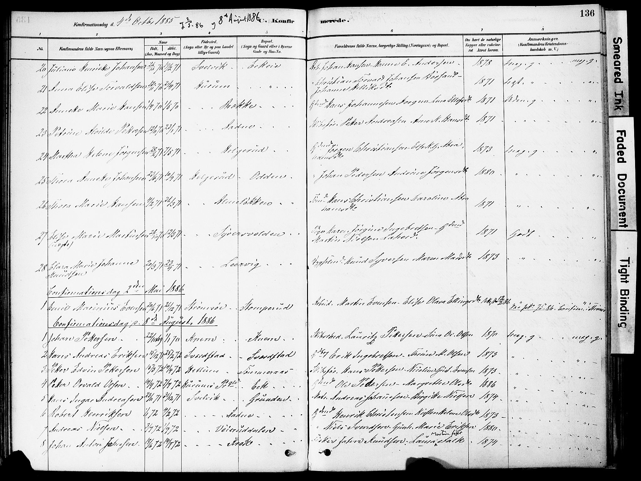 Strømm kirkebøker, AV/SAKO-A-322/F/Fa/L0004: Parish register (official) no. I 4, 1878-1899, p. 136