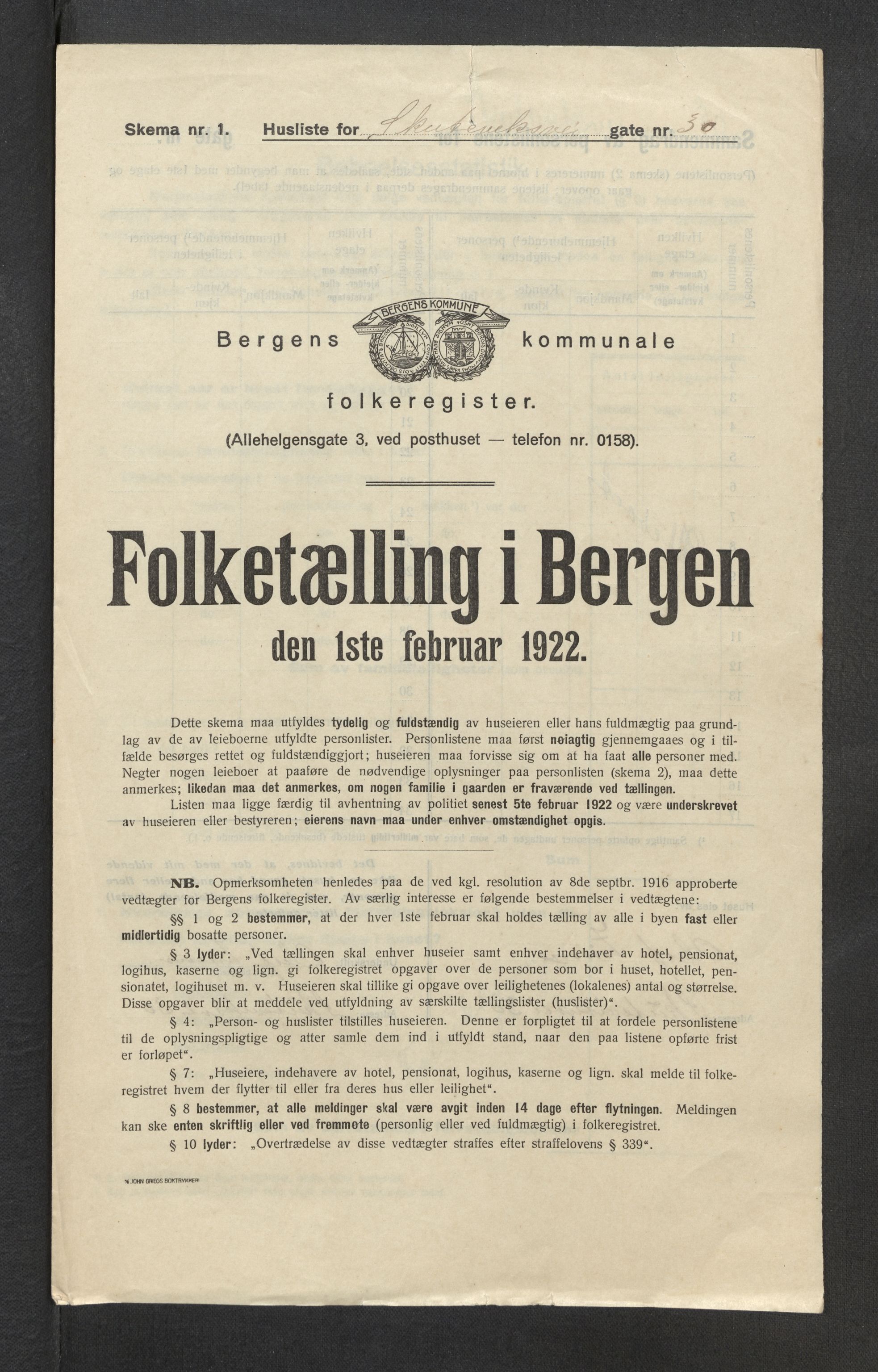 SAB, Municipal Census 1922 for Bergen, 1922, p. 38357