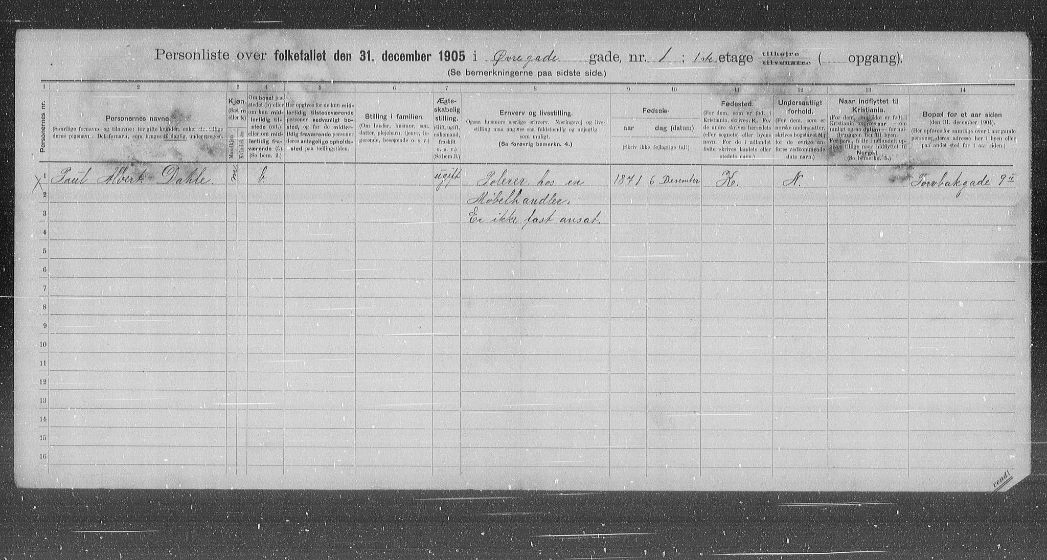 OBA, Municipal Census 1905 for Kristiania, 1905, p. 68203