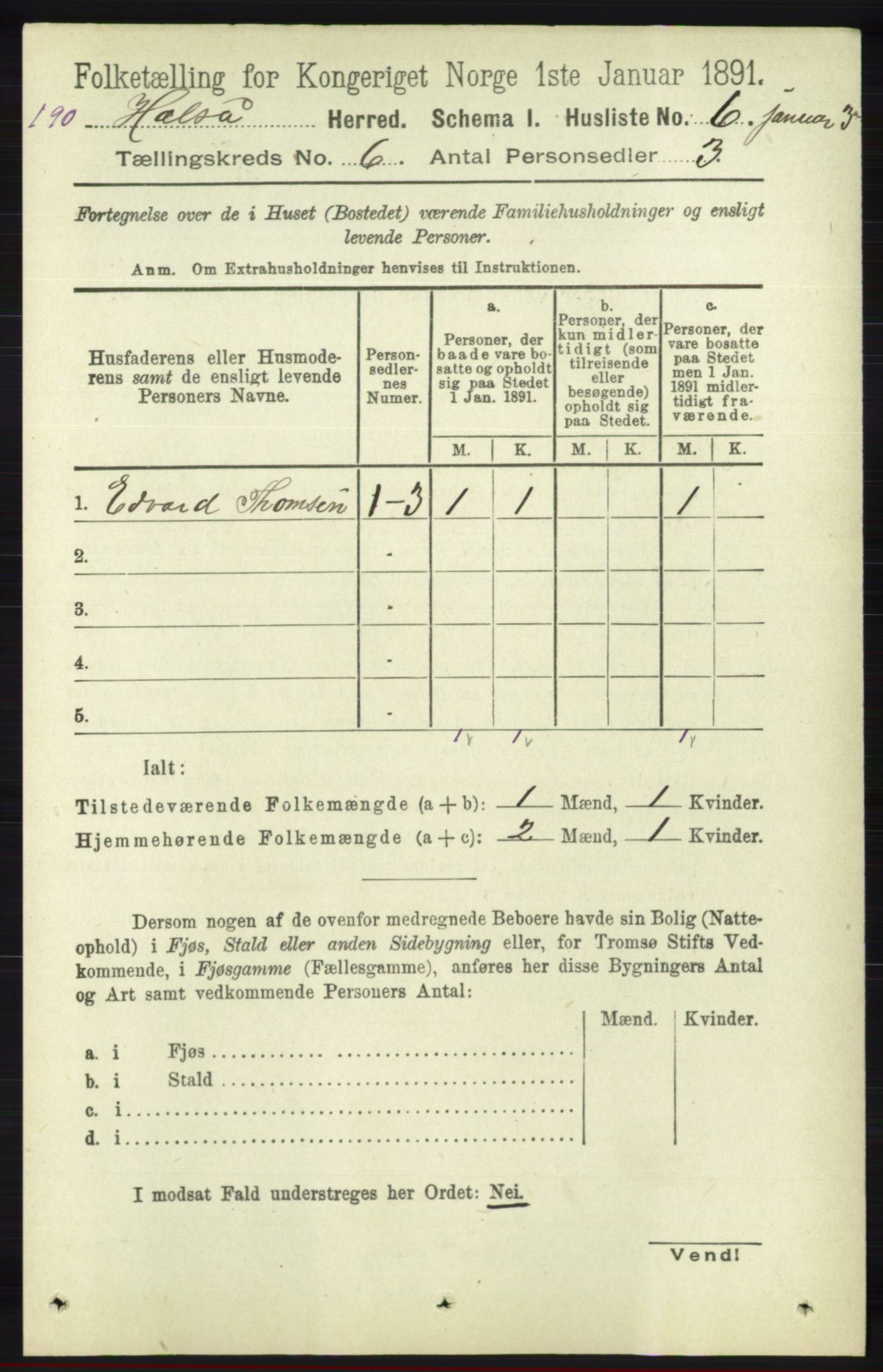 RA, 1891 census for 1019 Halse og Harkmark, 1891, p. 2316