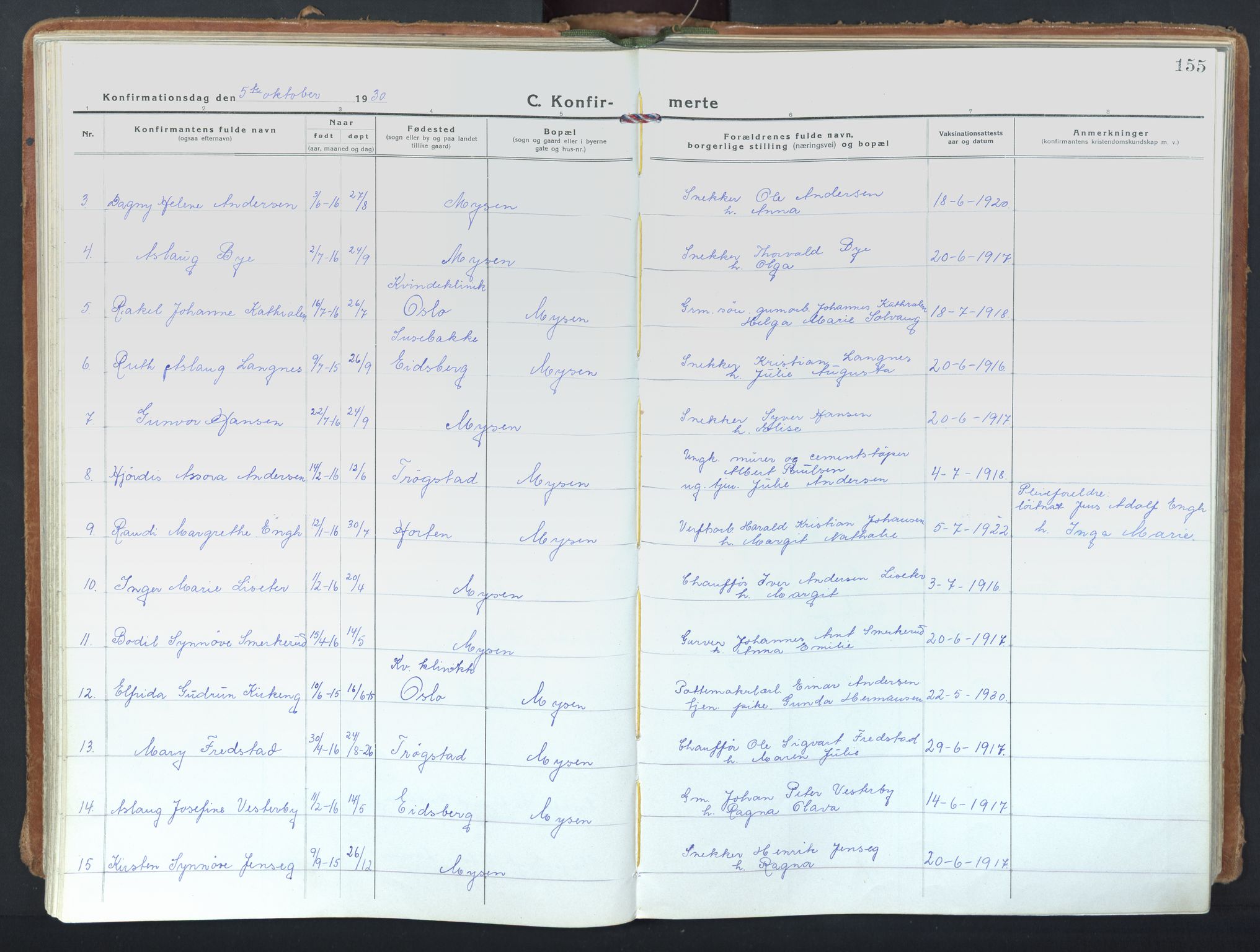Eidsberg prestekontor Kirkebøker, SAO/A-10905/F/Fd/L0001: Parish register (official) no. IV 1, 1921-1948, p. 155