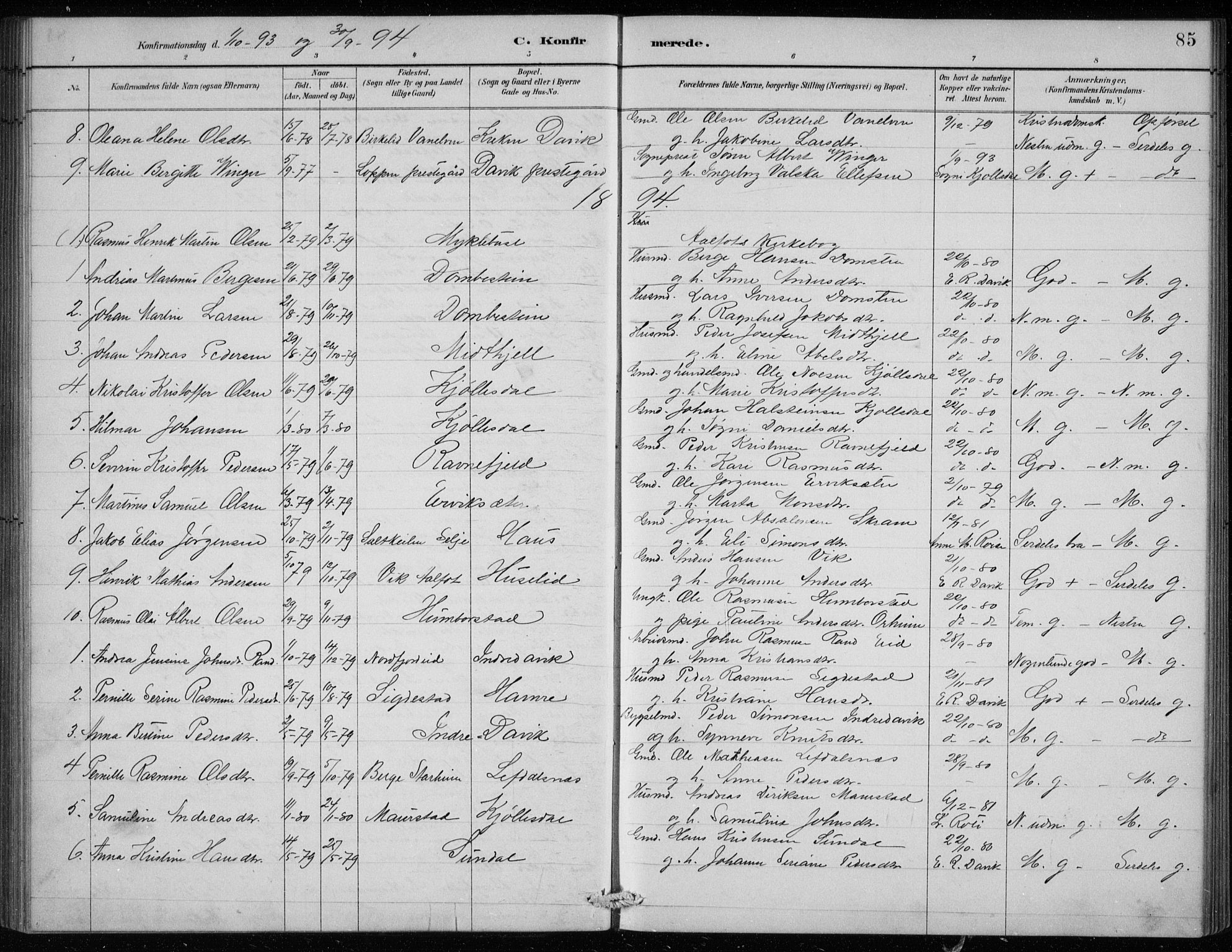 Davik sokneprestembete, AV/SAB-A-79701/H/Hab/Haba/L0002: Parish register (copy) no. A 2, 1890-1911, p. 85