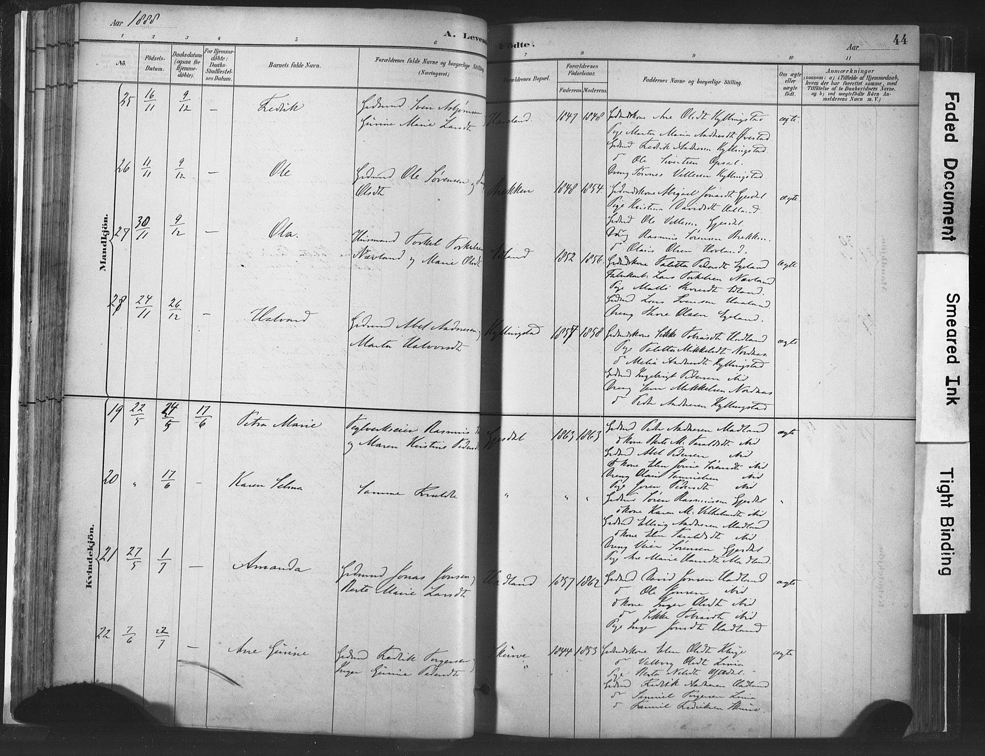 Lye sokneprestkontor, AV/SAST-A-101794/001/30BA/L0010: Parish register (official) no. A 10, 1881-1896, p. 44