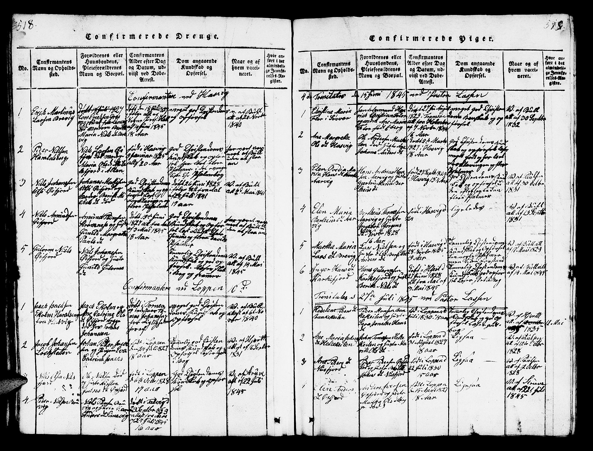 Loppa sokneprestkontor, AV/SATØ-S-1339/H/Hb/L0001klokker: Parish register (copy) no. 1, 1820-1849, p. 518-519