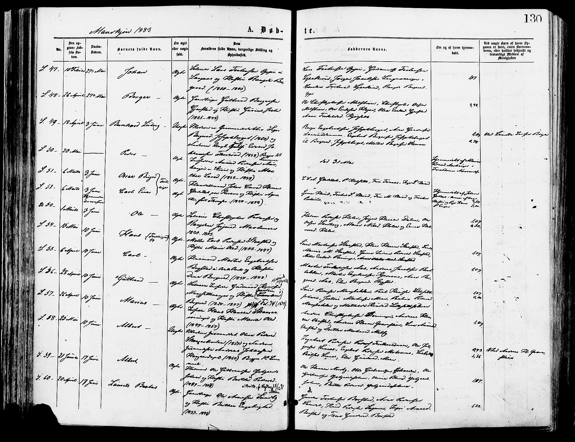 Sør-Odal prestekontor, AV/SAH-PREST-030/H/Ha/Haa/L0005: Parish register (official) no. 5, 1876-1885, p. 130