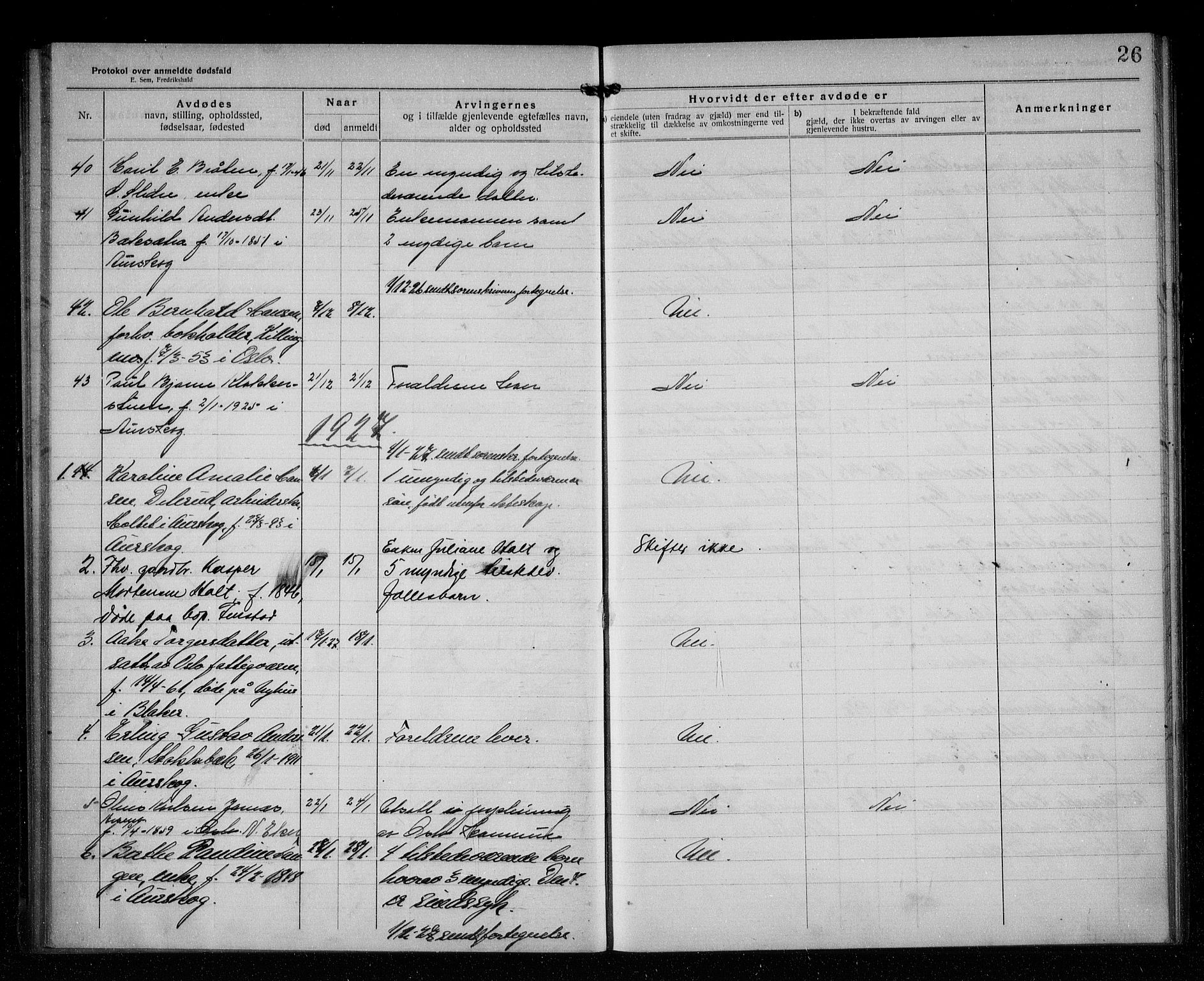 Aurskog lensmannskontor, AV/SAO-A-10350/H/Ha/Haa/L0006: Dødsfallsprotokoll, 1922-1931, p. 26