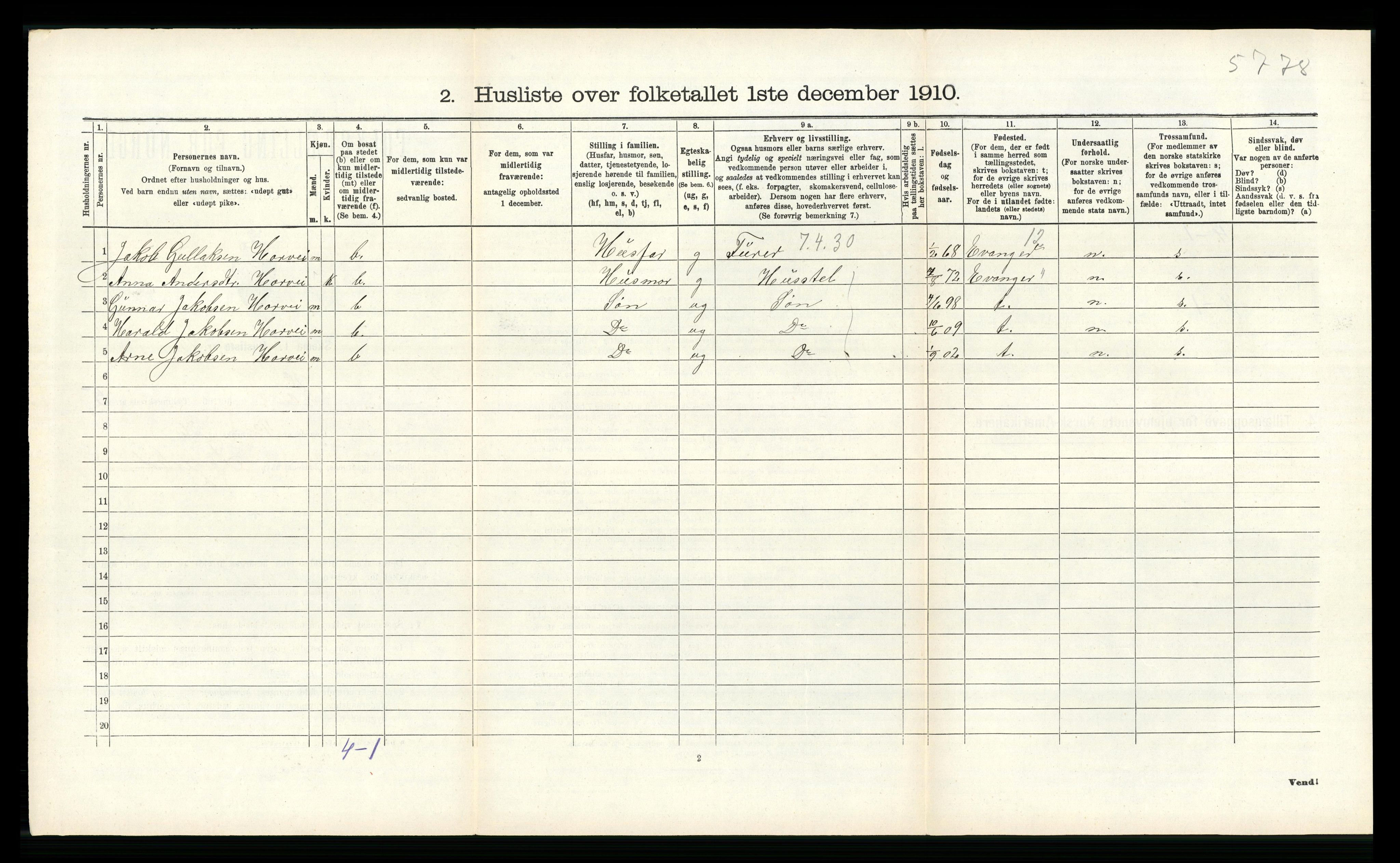 RA, 1910 census for Voss, 1910, p. 771