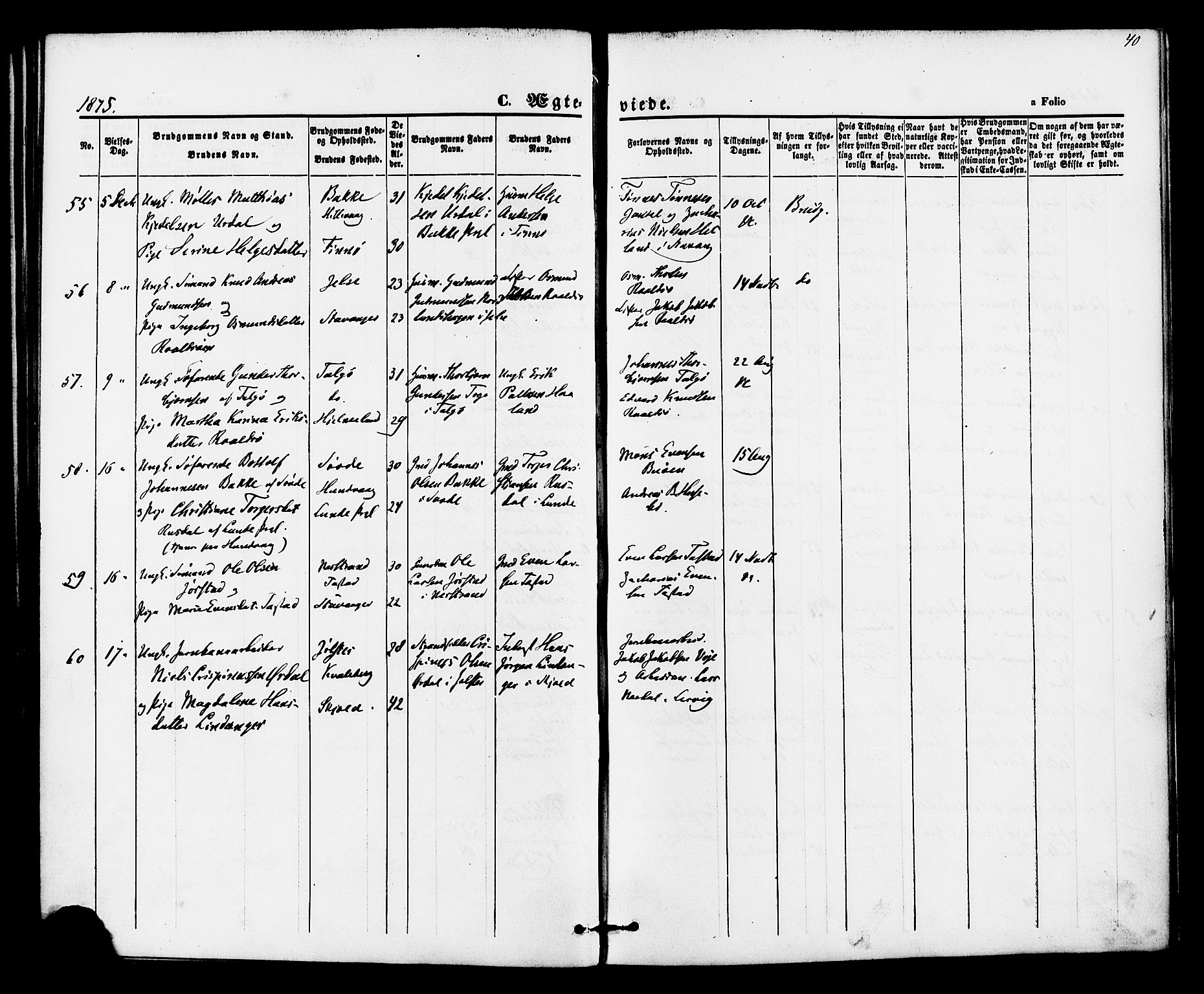 Hetland sokneprestkontor, SAST/A-101826/30/30BA/L0005: Parish register (official) no. A 5, 1869-1884, p. 40