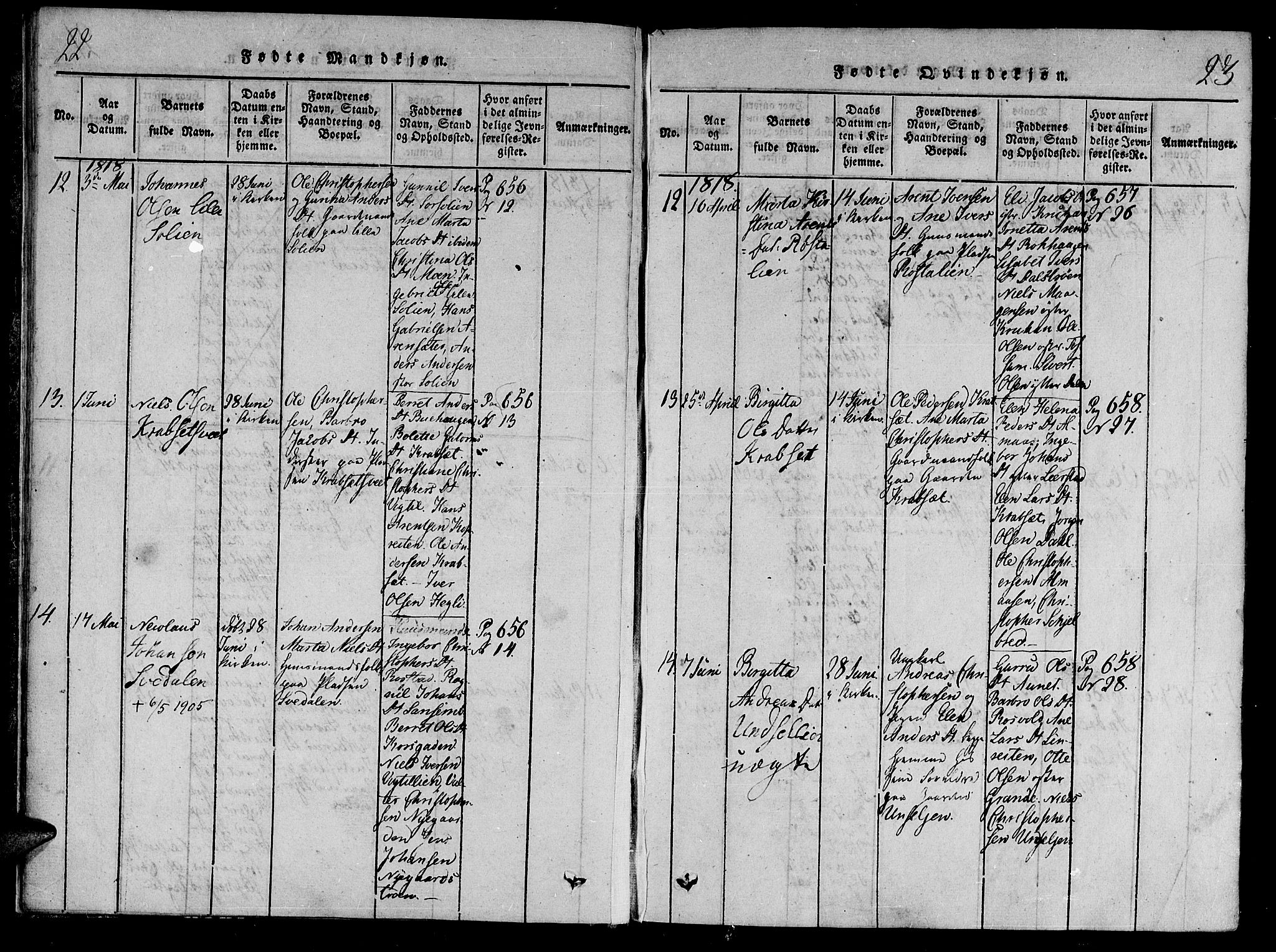 Ministerialprotokoller, klokkerbøker og fødselsregistre - Nord-Trøndelag, AV/SAT-A-1458/701/L0005: Parish register (official) no. 701A05 /1, 1816-1825, p. 22-23