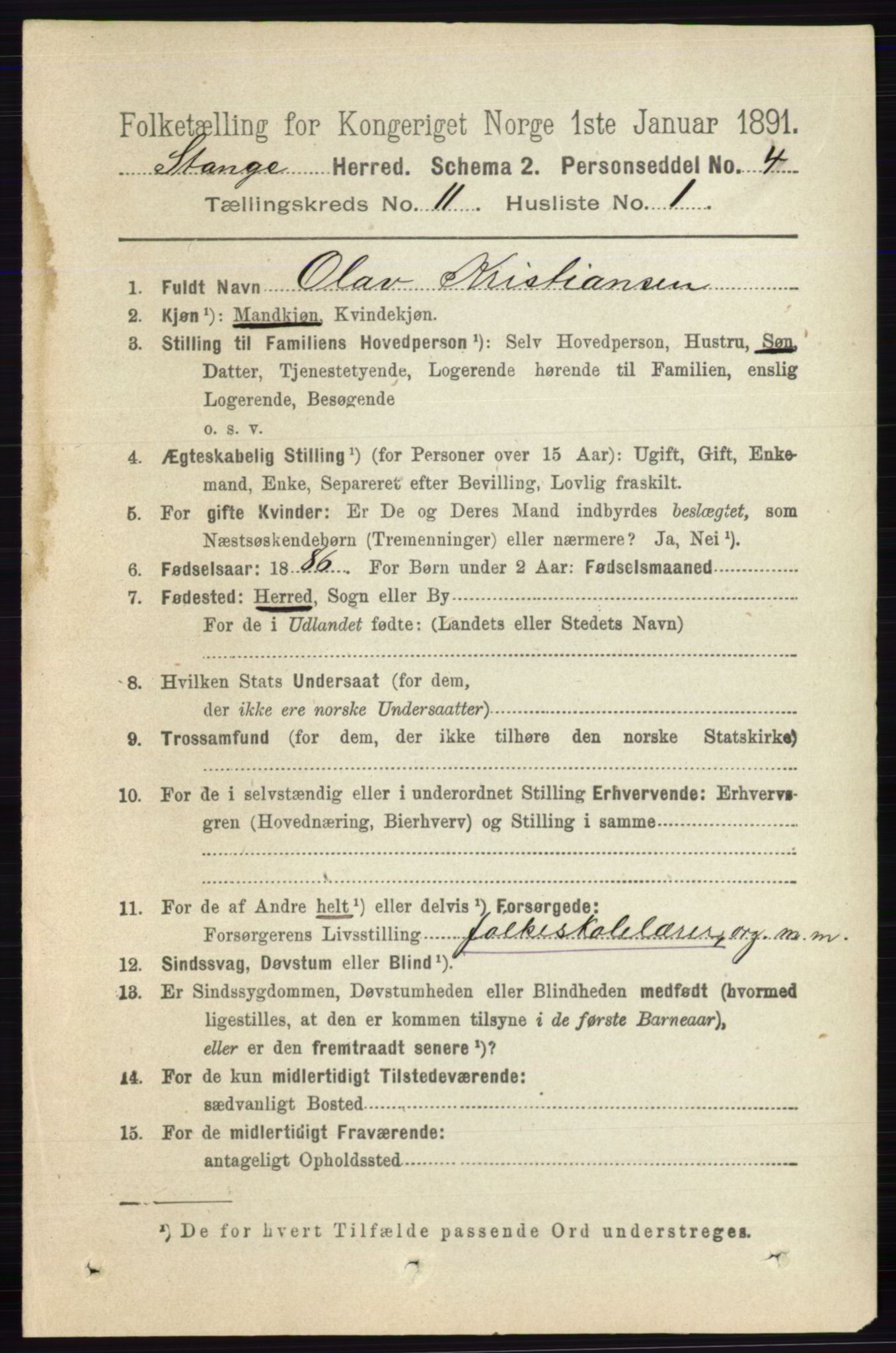 RA, 1891 census for 0417 Stange, 1891, p. 7528