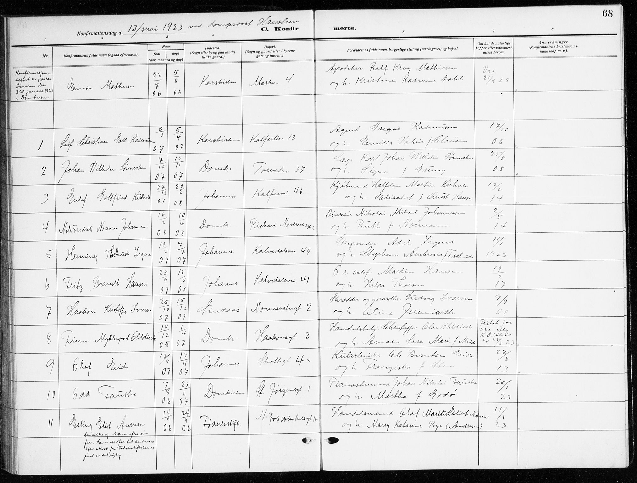 Domkirken sokneprestembete, SAB/A-74801/H/Haa/L0032: Parish register (official) no. C 7, 1915-1930, p. 68