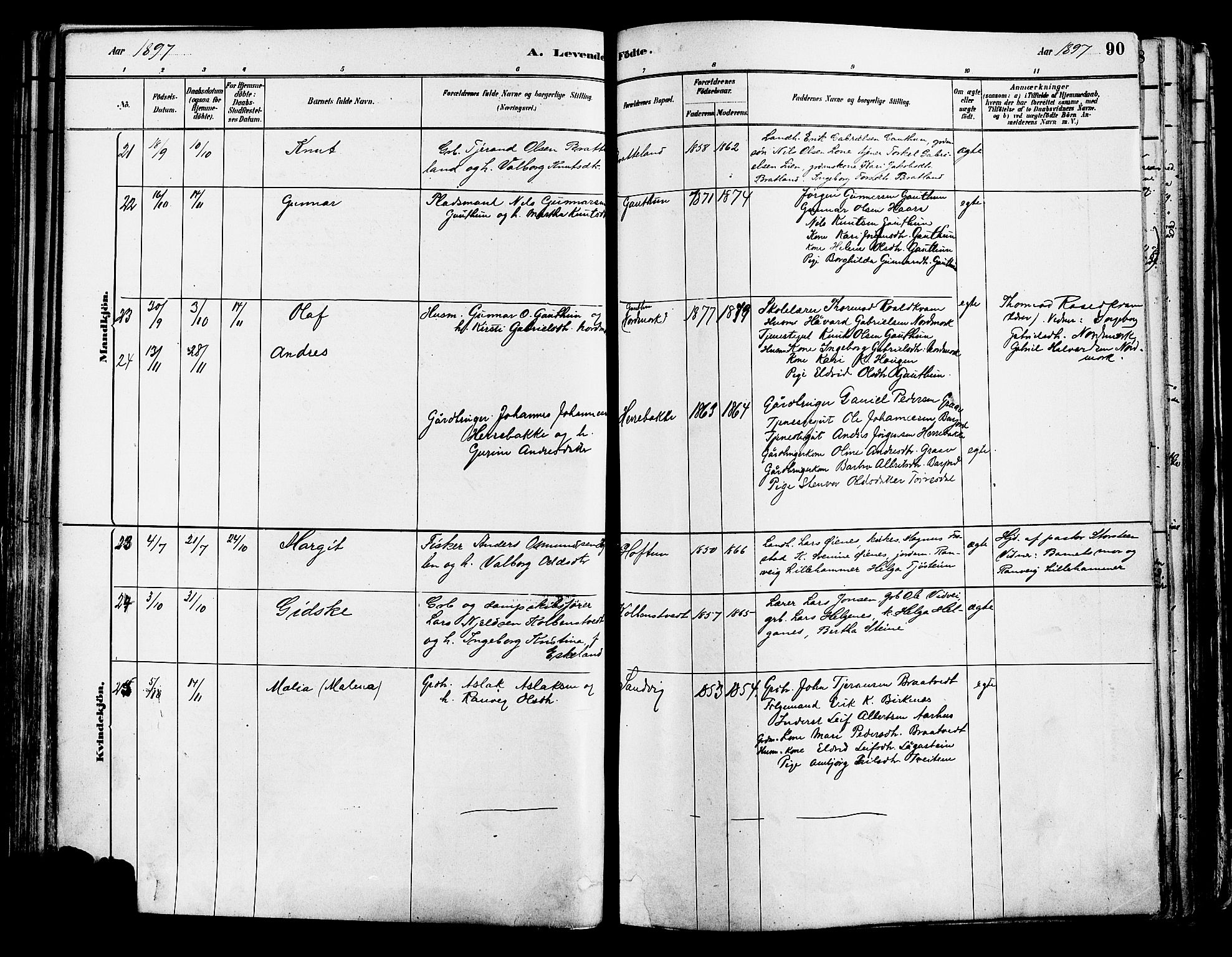 Suldal sokneprestkontor, SAST/A-101845/01/IV/L0011: Parish register (official) no. A 11, 1878-1900, p. 90