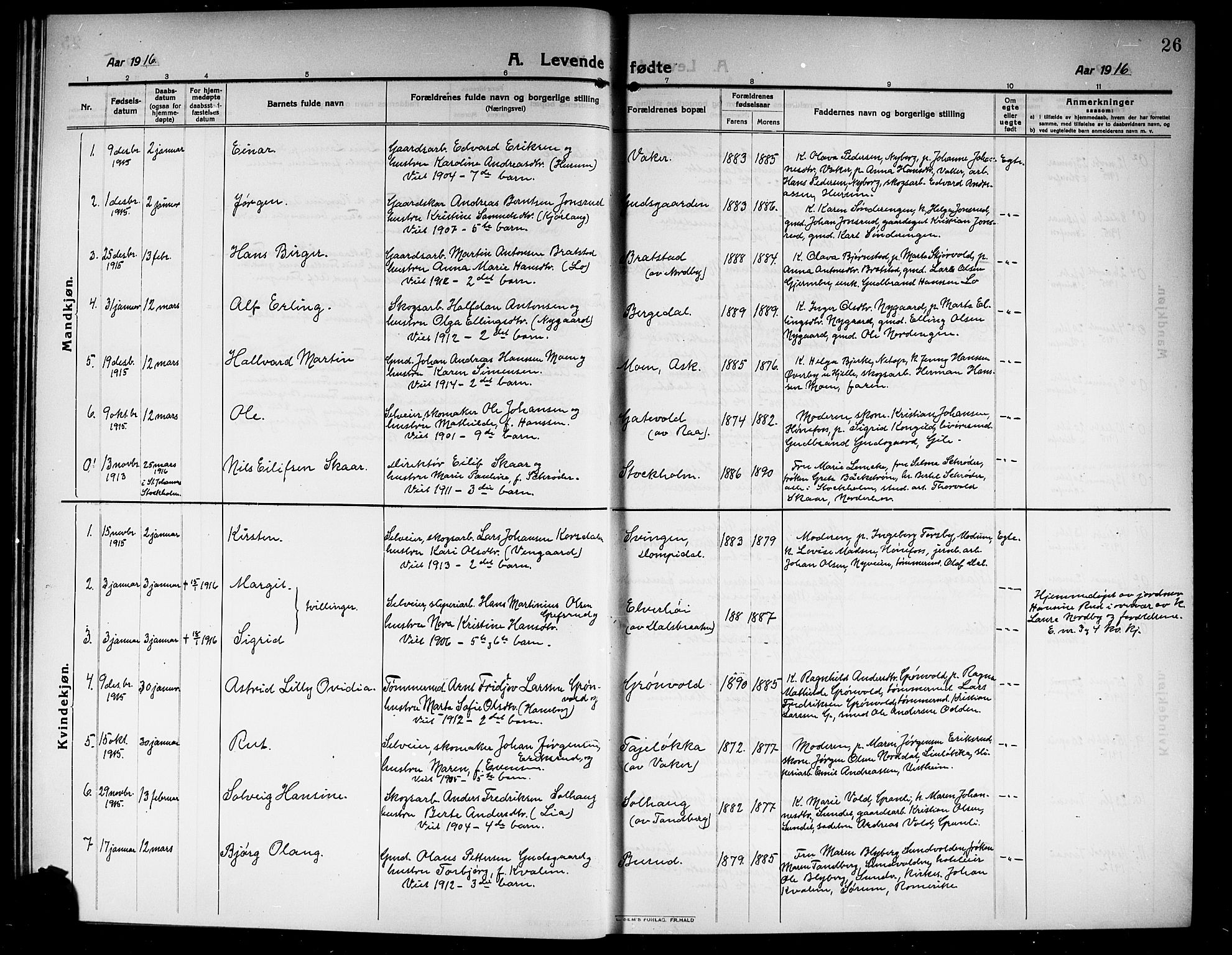 Norderhov kirkebøker, SAKO/A-237/G/Ga/L0009: Parish register (copy) no. I 9, 1913-1920, p. 26