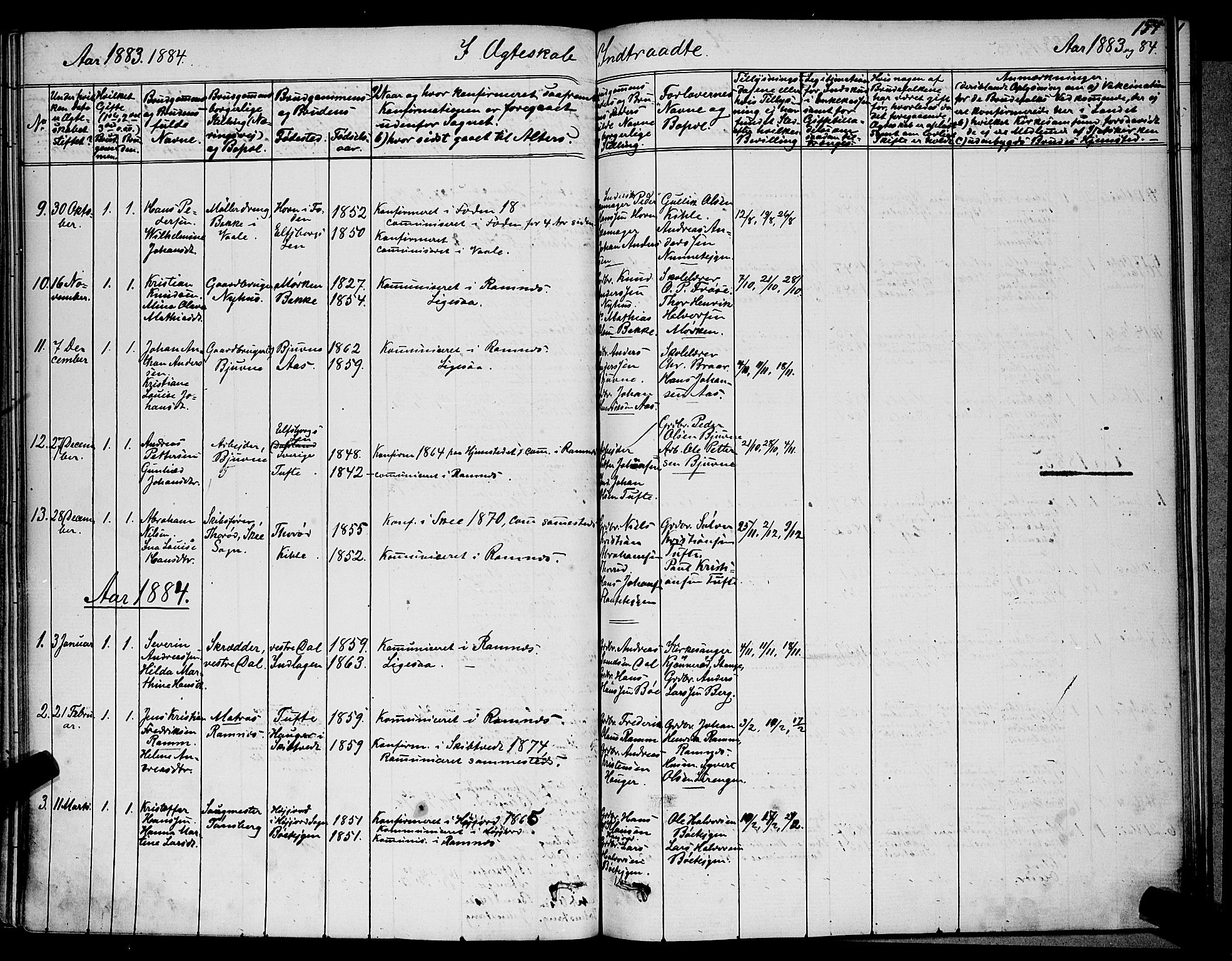 Ramnes kirkebøker, AV/SAKO-A-314/G/Ga/L0003: Parish register (copy) no. I 3, 1870-1896, p. 154