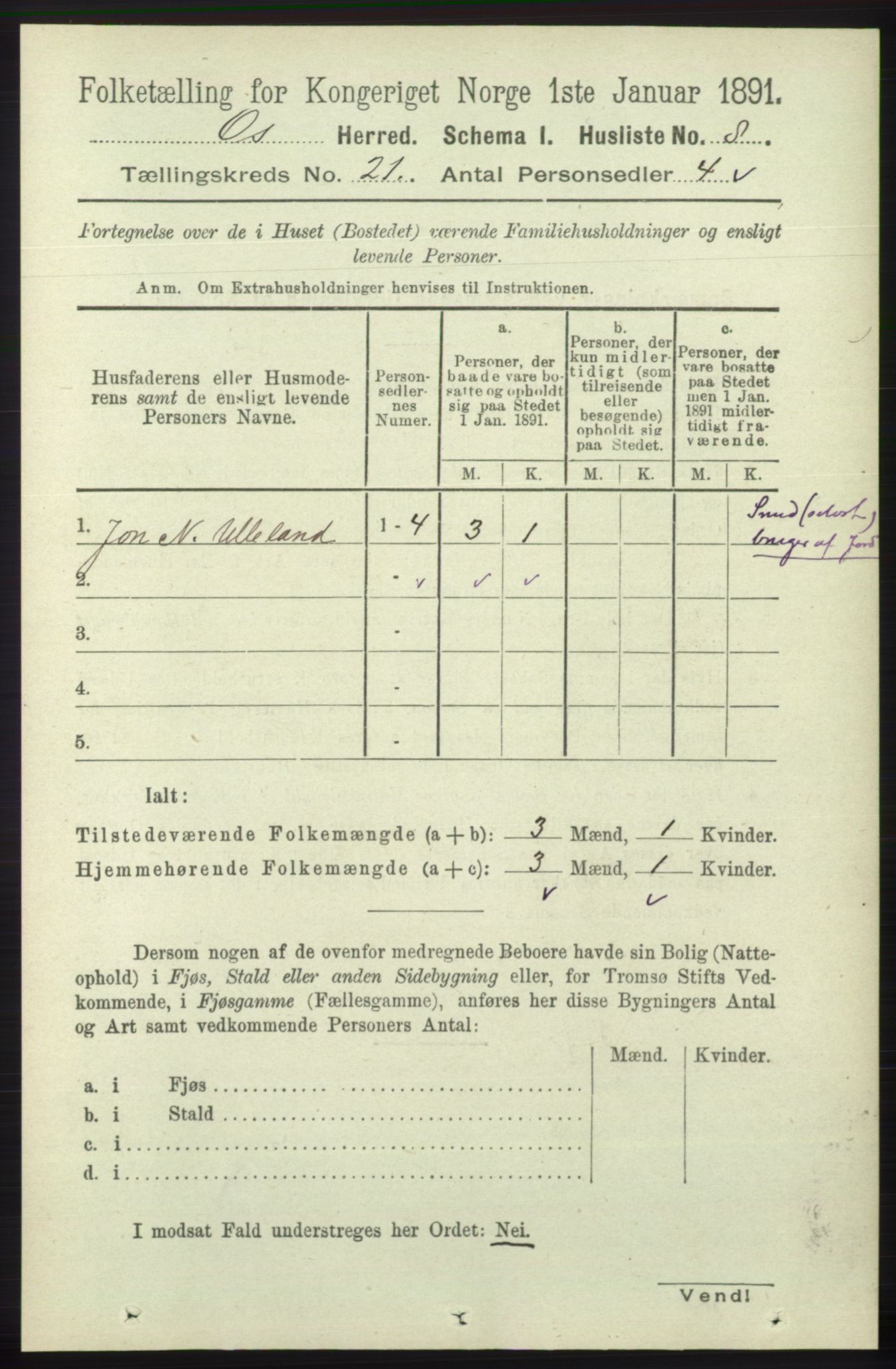 RA, 1891 census for 1243 Os, 1891, p. 4825