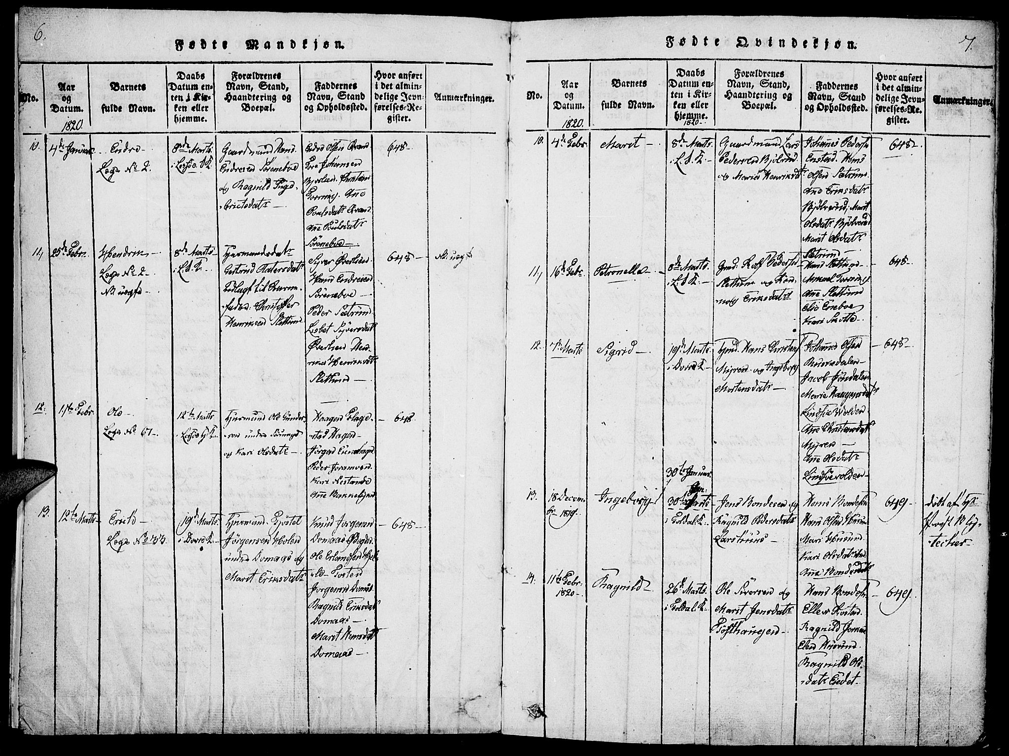 Lesja prestekontor, SAH/PREST-068/H/Ha/Haa/L0004: Parish register (official) no. 4, 1820-1829, p. 6-7