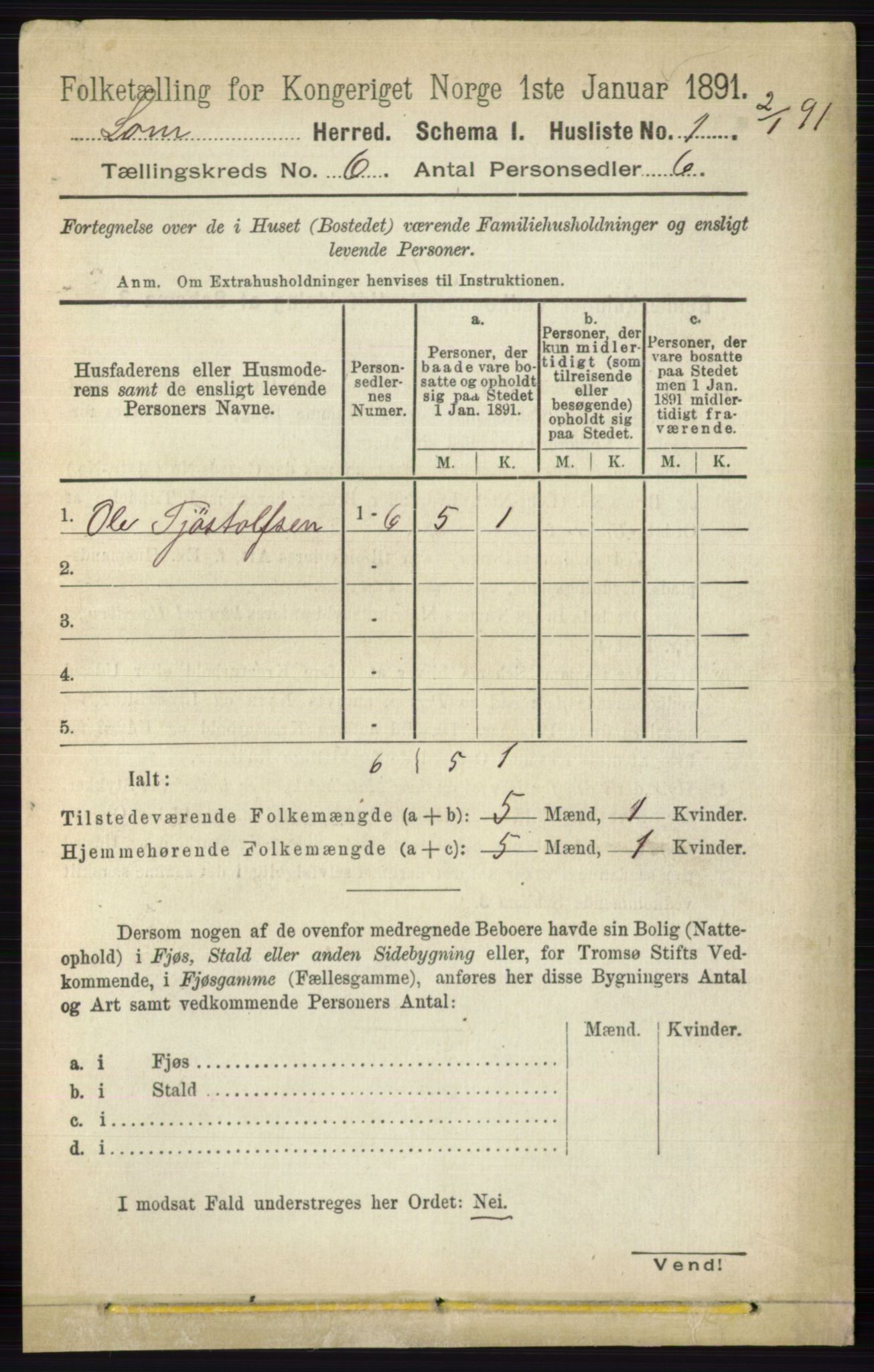 RA, 1891 census for 0514 Lom, 1891, p. 2304