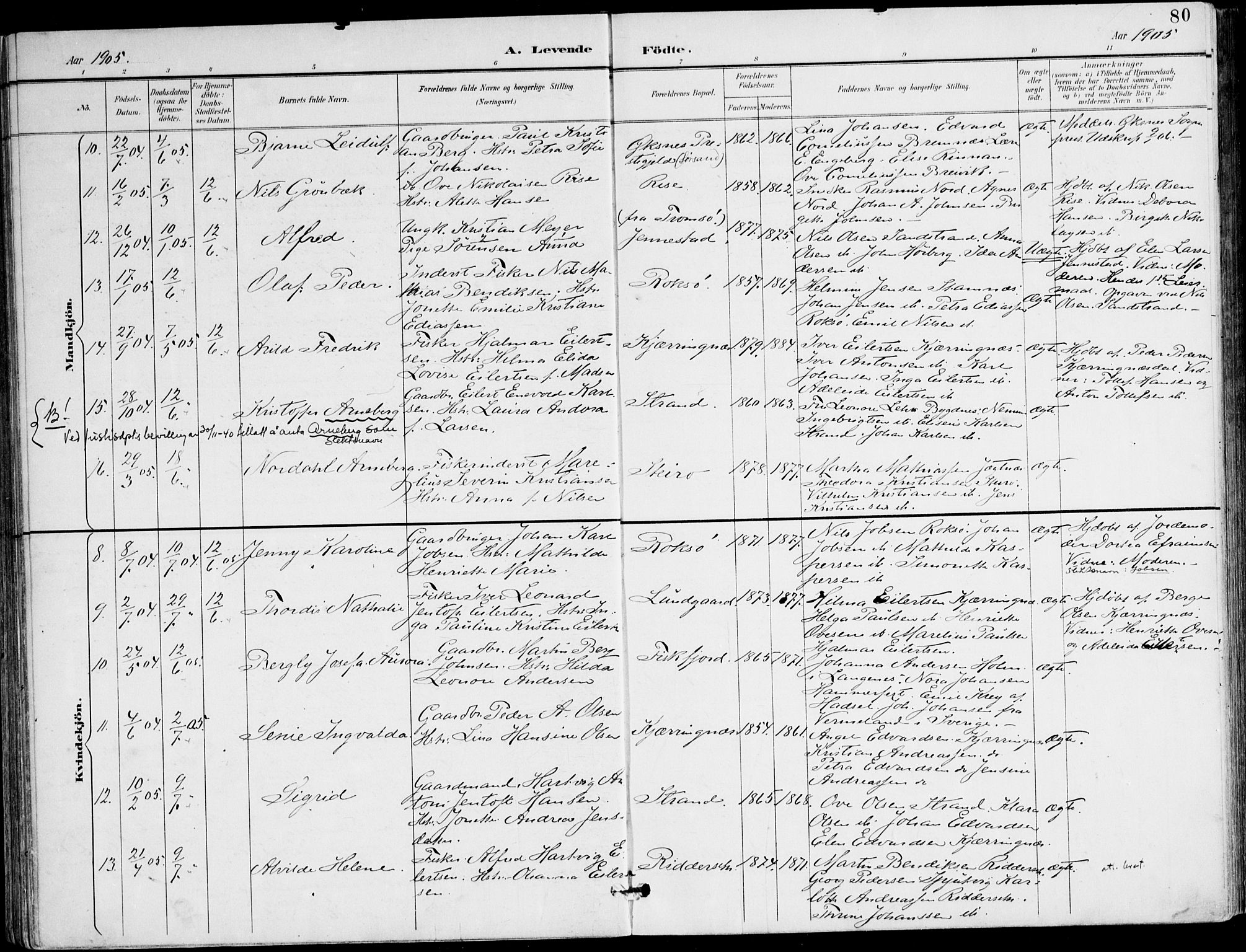 Ministerialprotokoller, klokkerbøker og fødselsregistre - Nordland, AV/SAT-A-1459/895/L1372: Parish register (official) no. 895A07, 1894-1914, p. 80