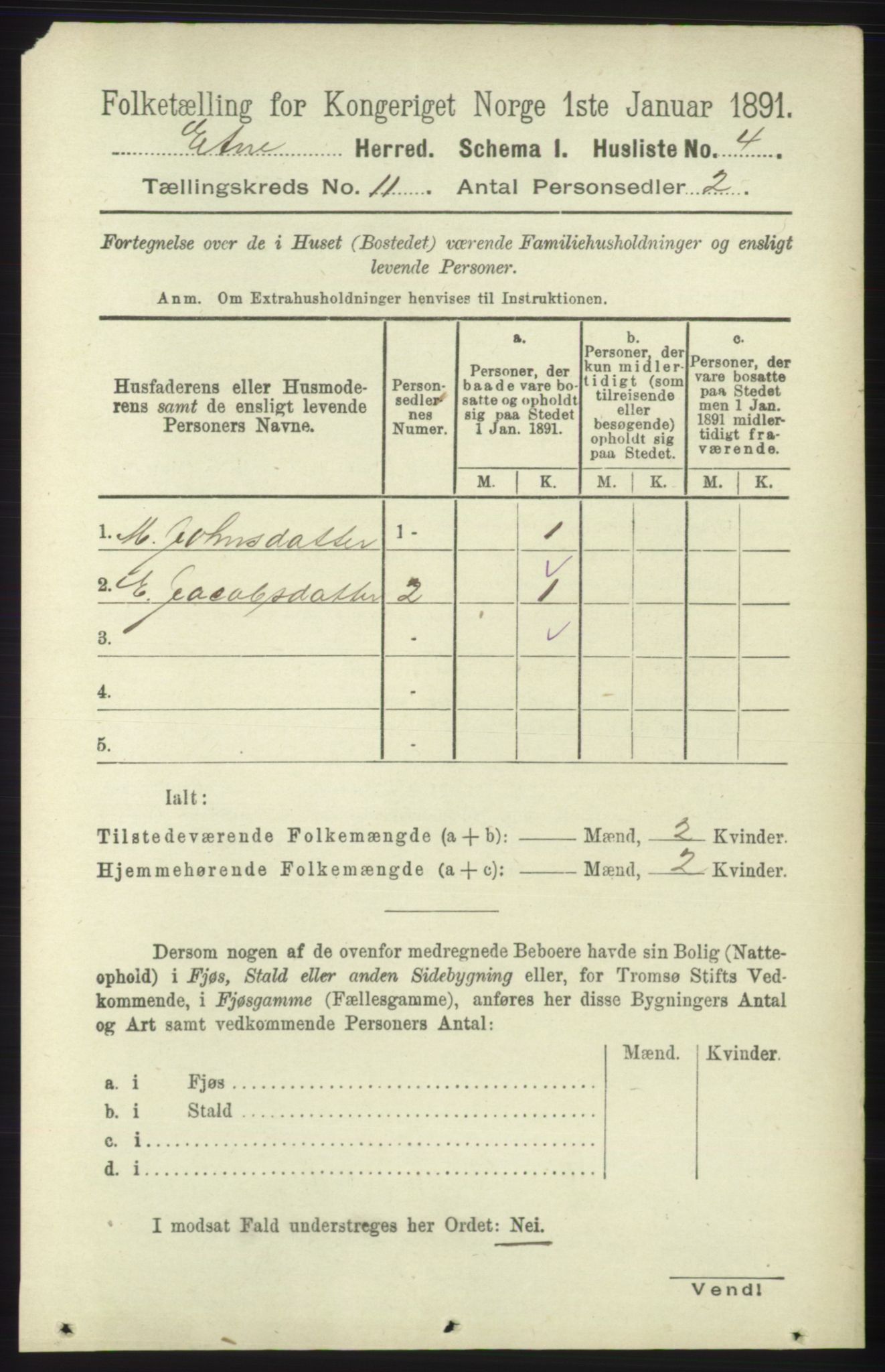 RA, 1891 census for 1211 Etne, 1891, p. 2206