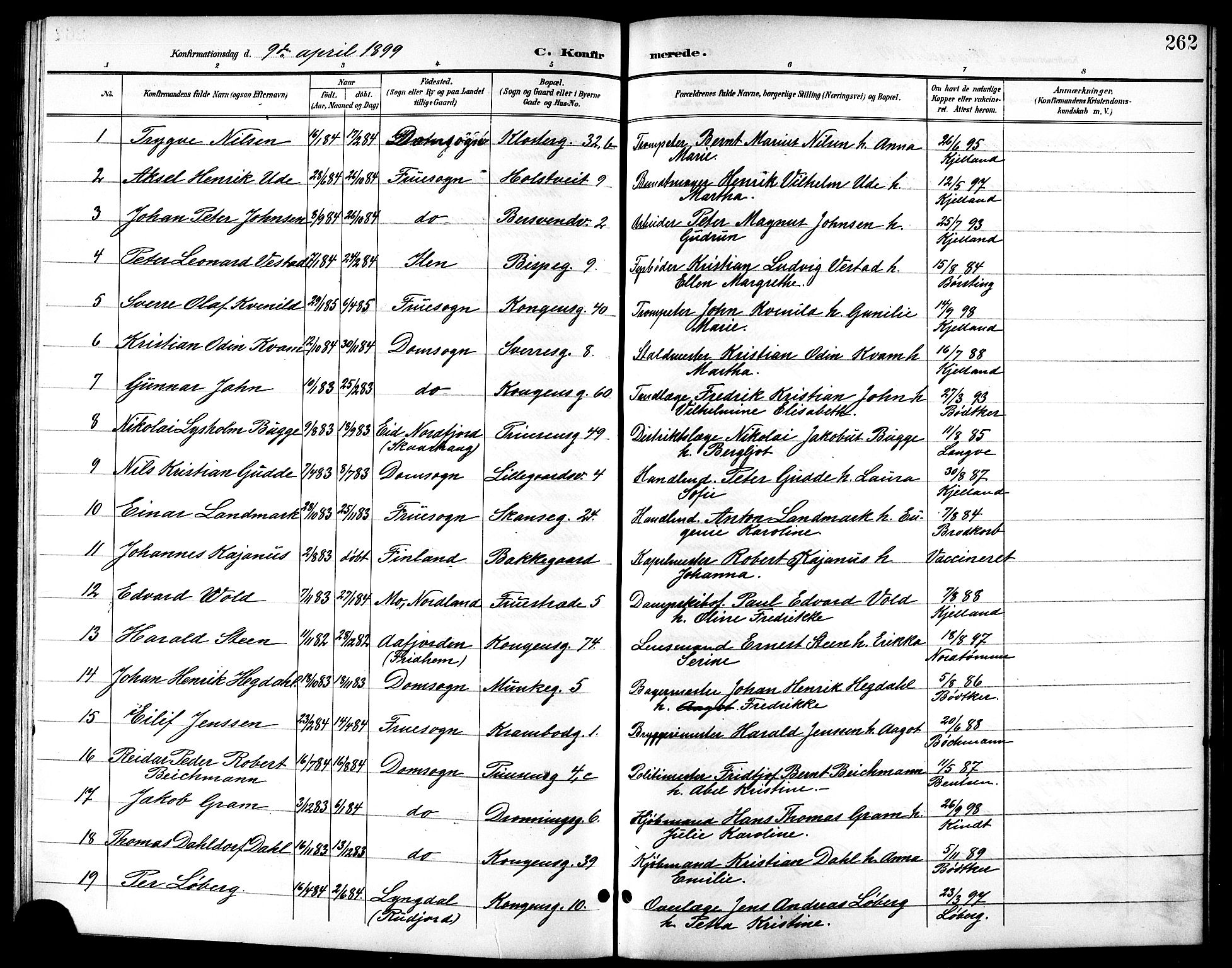 Ministerialprotokoller, klokkerbøker og fødselsregistre - Sør-Trøndelag, SAT/A-1456/601/L0094: Parish register (copy) no. 601C12, 1898-1911, p. 262