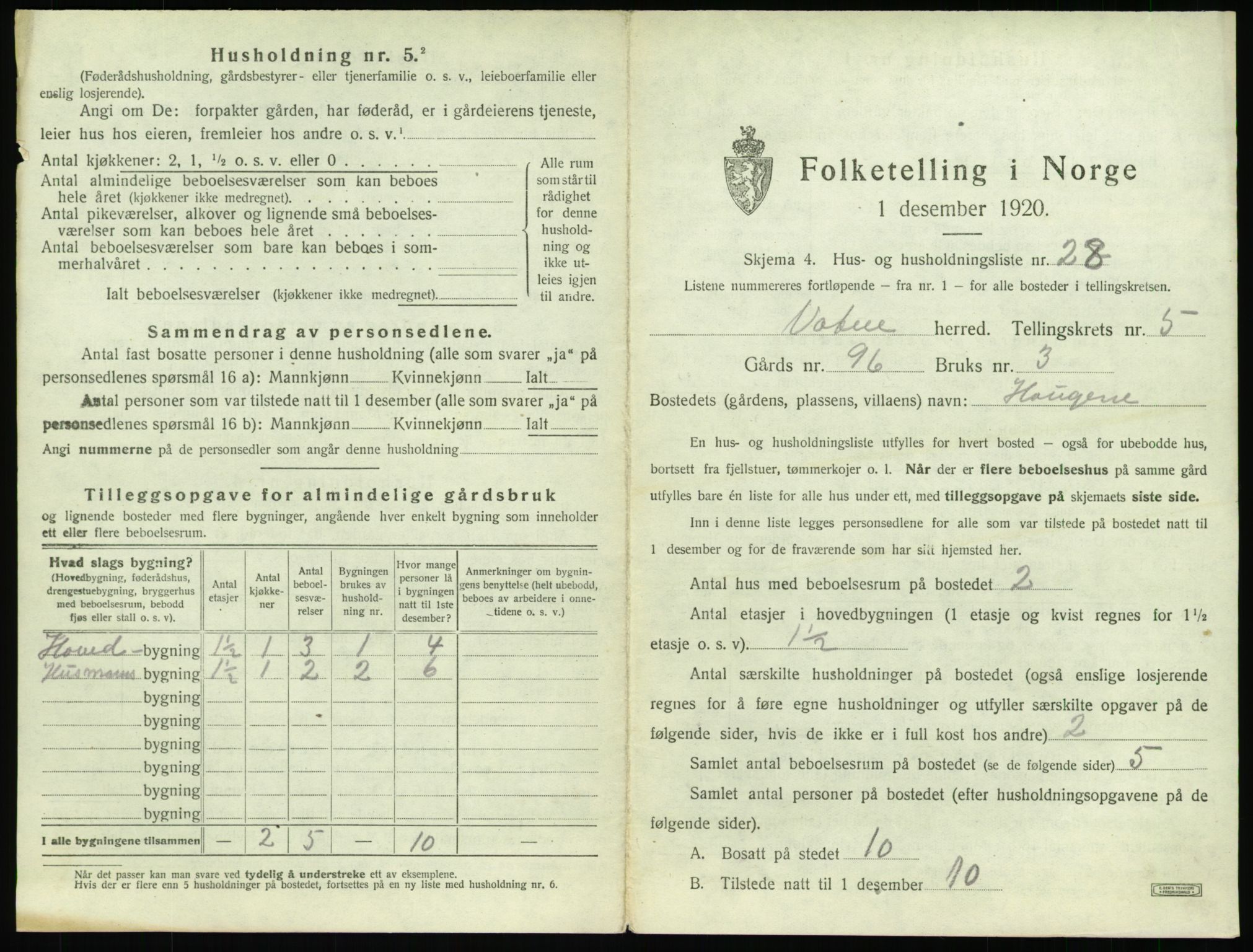 SAT, 1920 census for Vatne, 1920, p. 346