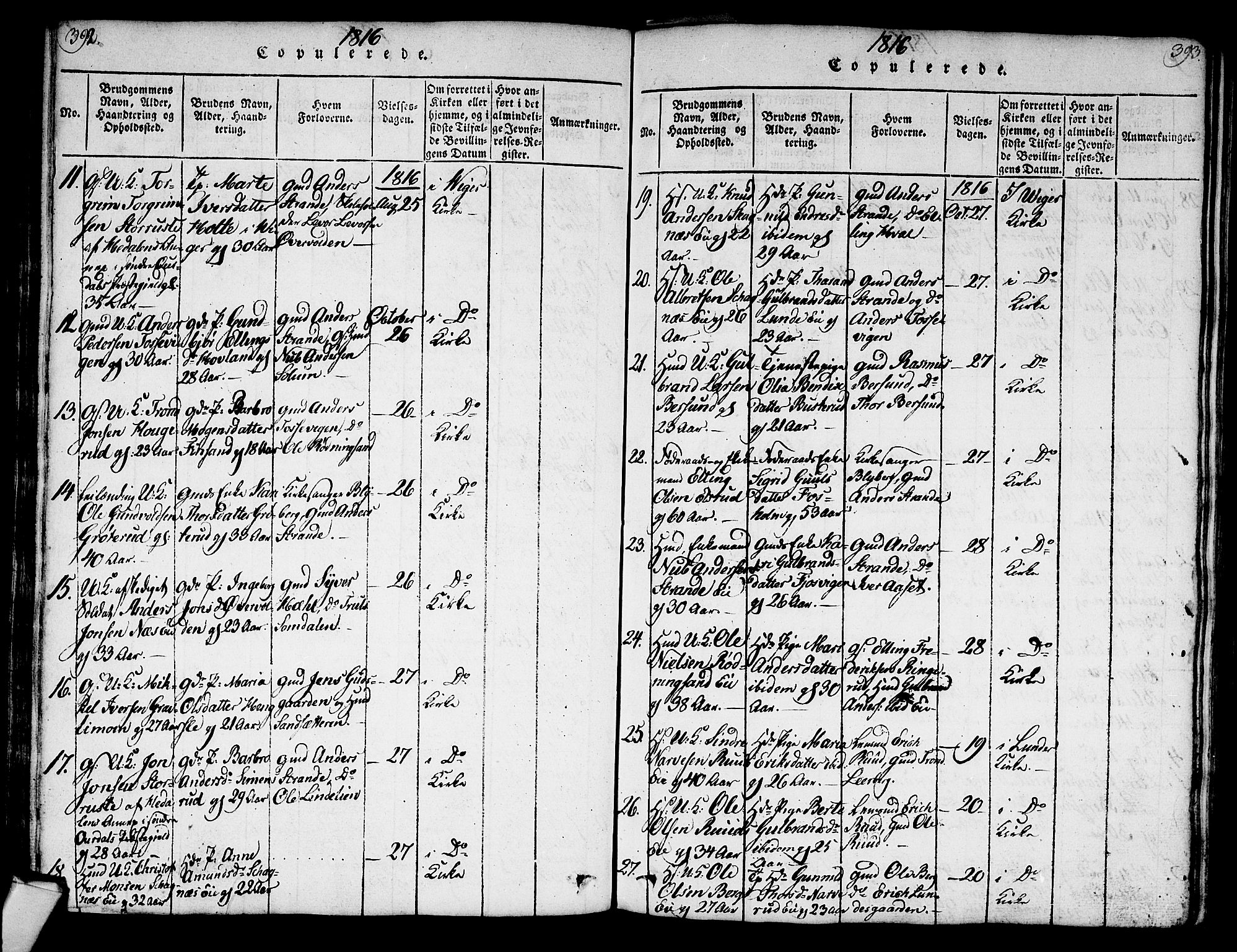 Norderhov kirkebøker, AV/SAKO-A-237/G/Ga/L0003: Parish register (copy) no. I 3 /2, 1814-1876, p. 392-393