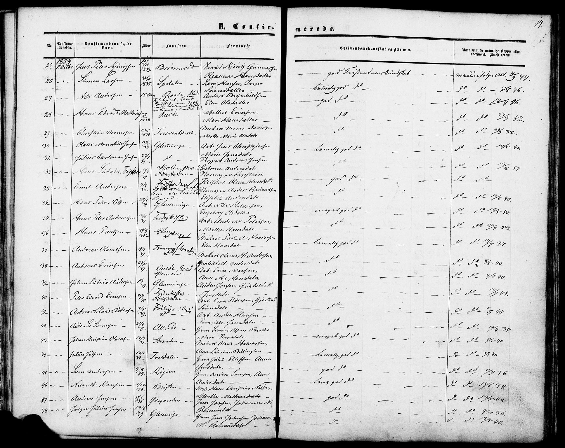 Glemmen prestekontor Kirkebøker, SAO/A-10908/F/Fa/L0006: Parish register (official) no. 6, 1849-1865, p. 14
