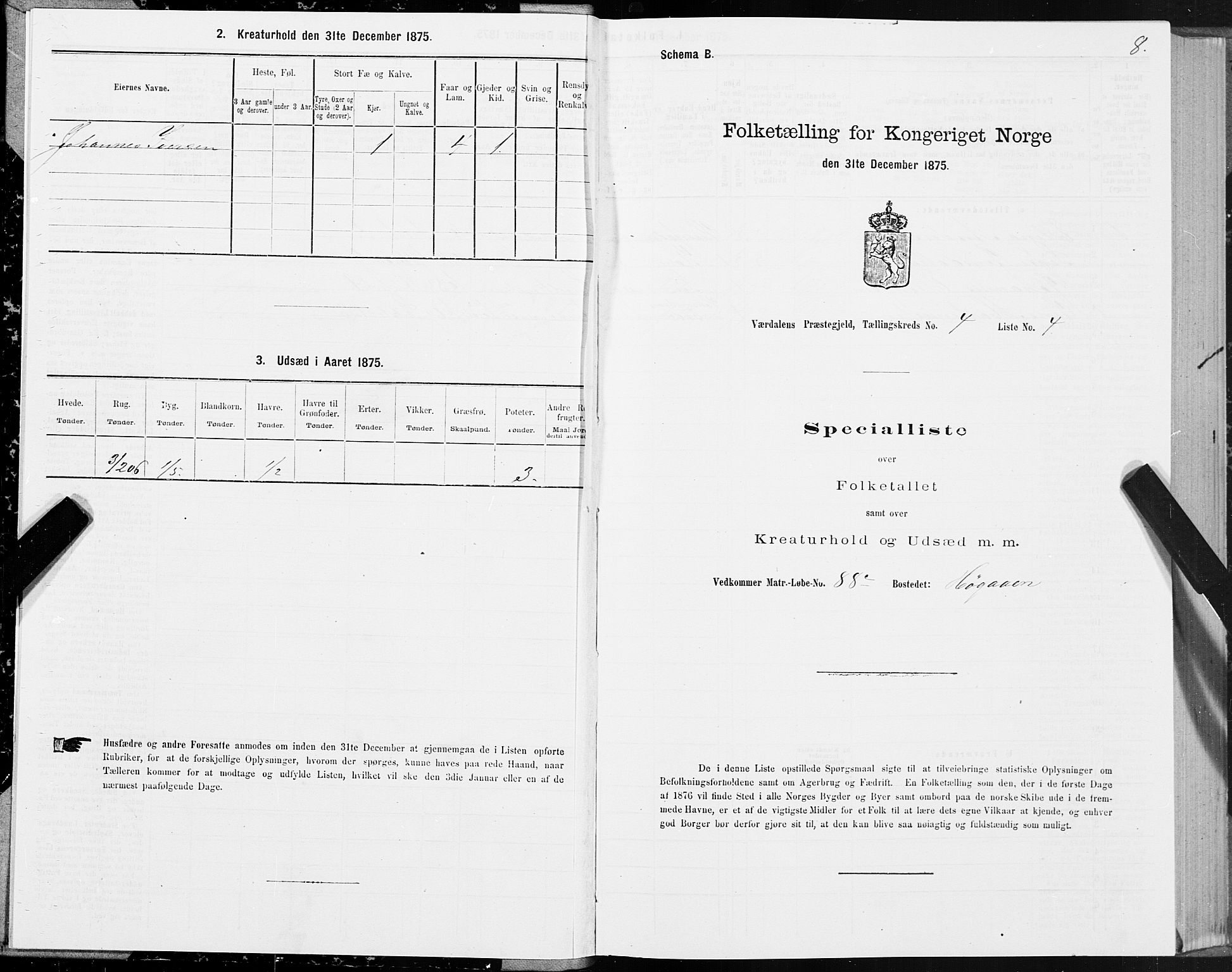 SAT, 1875 census for 1721P Verdal, 1875, p. 3008