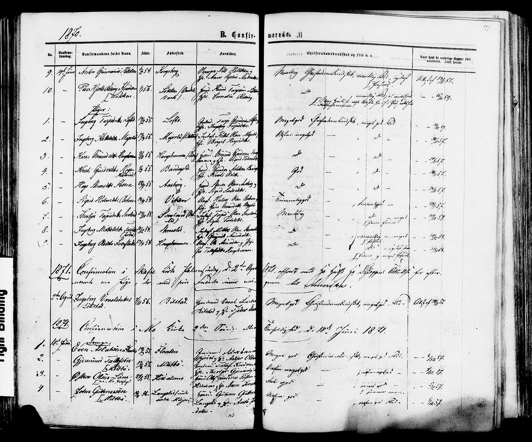 Mo kirkebøker, SAKO/A-286/F/Fa/L0006: Parish register (official) no. I 6, 1865-1885, p. 121