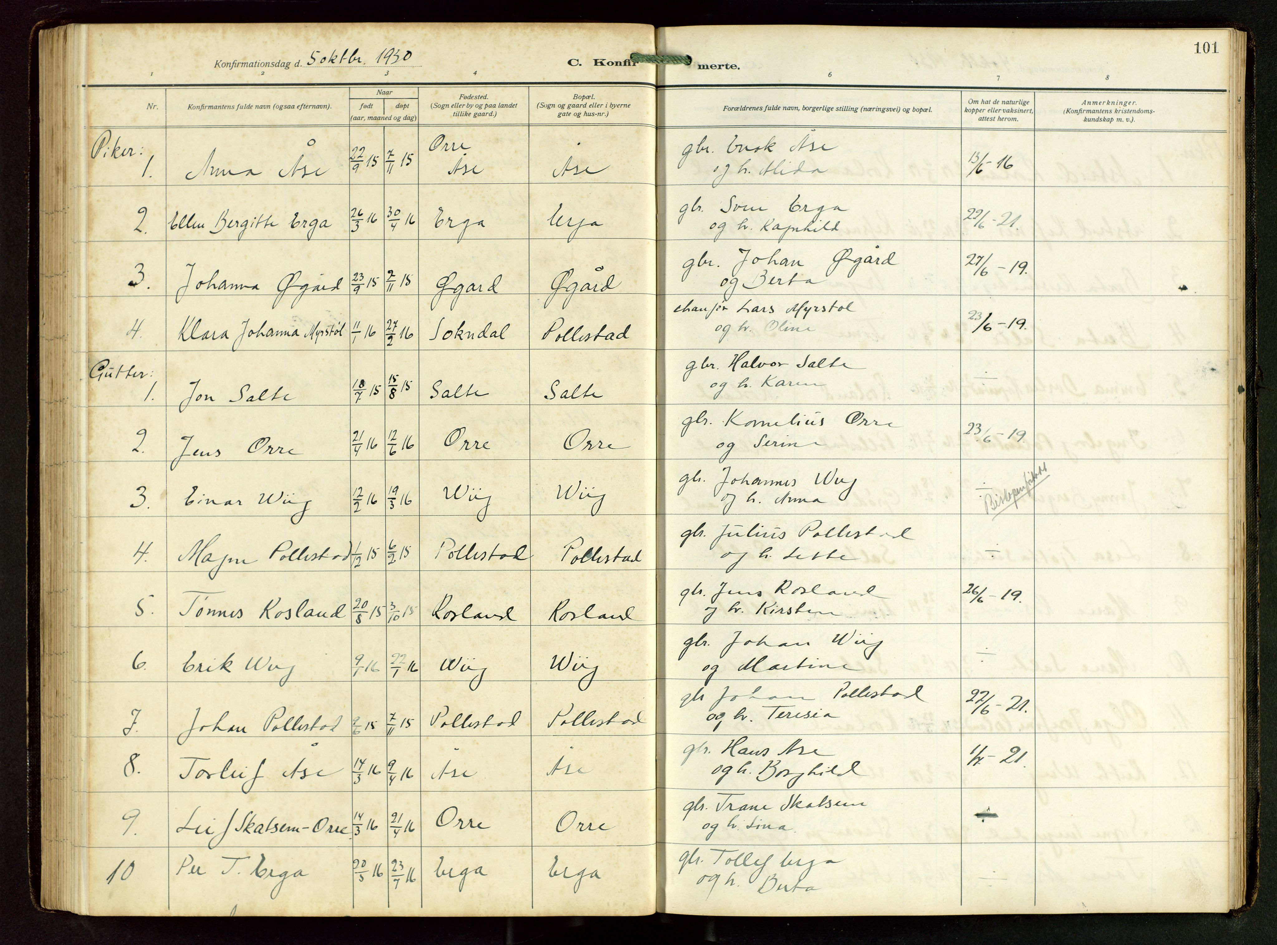 Klepp sokneprestkontor, SAST/A-101803/001/3/30BB/L0008: Parish register (copy) no. B 8, 1918-1949, p. 101