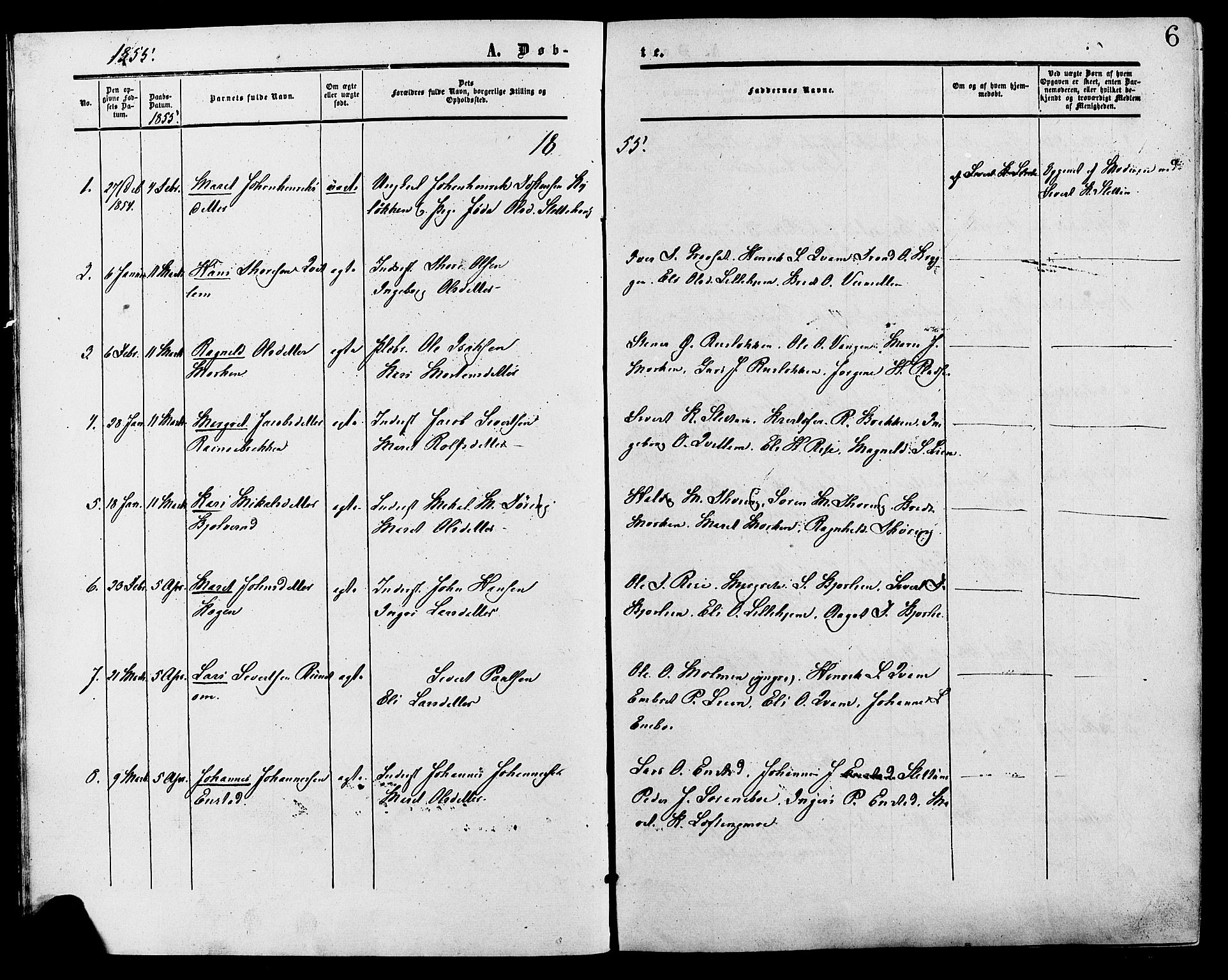 Lesja prestekontor, SAH/PREST-068/H/Ha/Haa/L0009: Parish register (official) no. 9, 1854-1889, p. 6