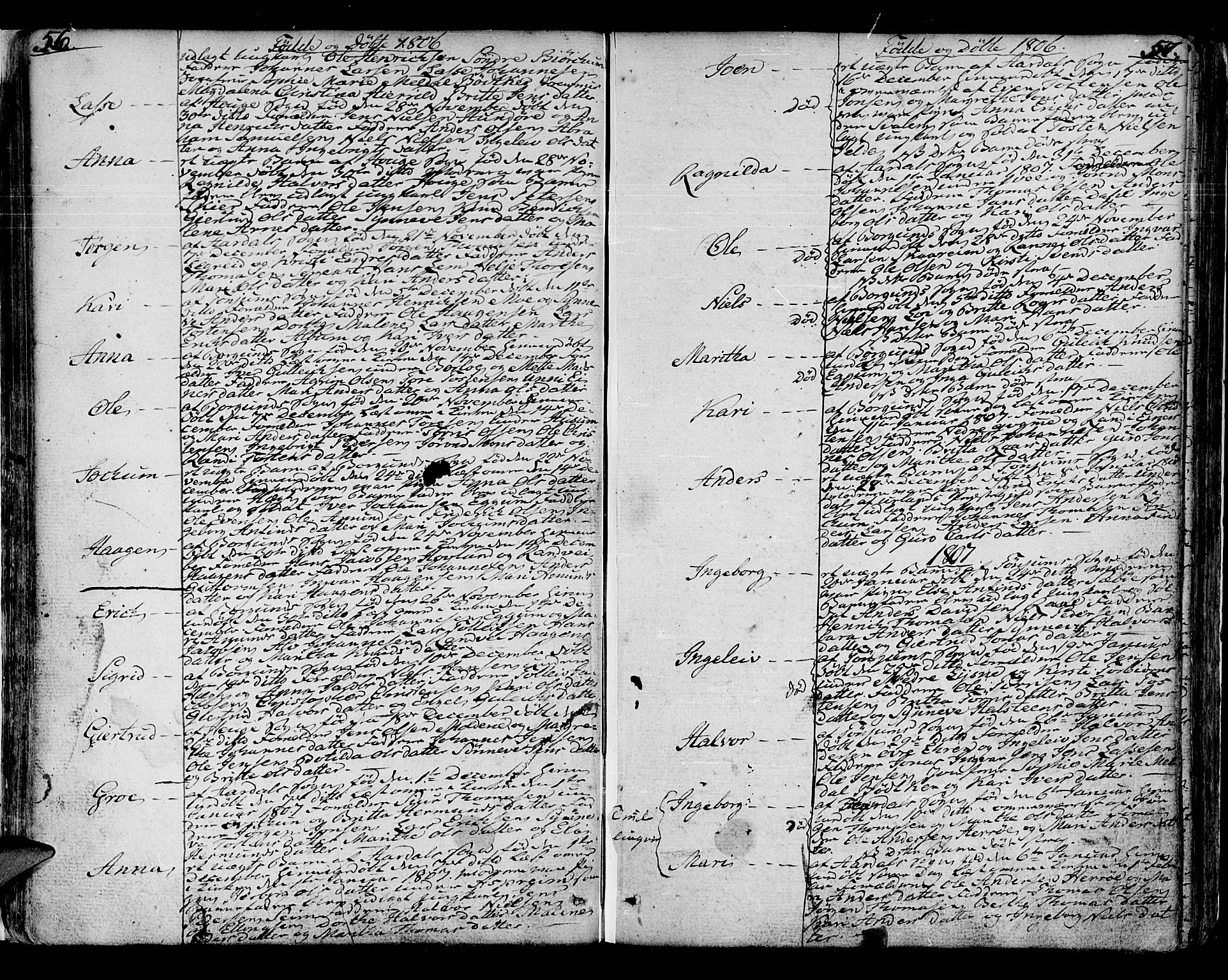 Lærdal sokneprestembete, SAB/A-81201: Parish register (official) no. A 4, 1805-1821, p. 56-57