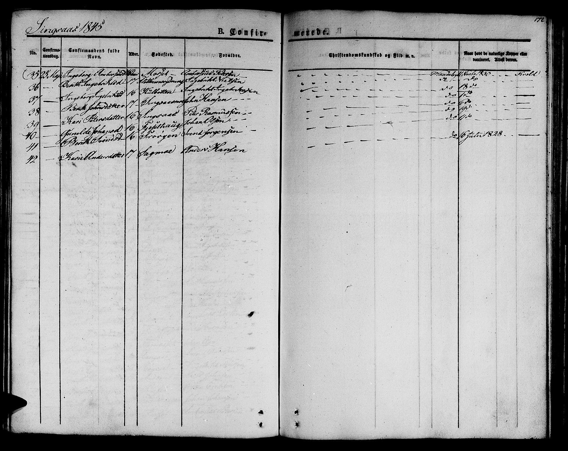 Ministerialprotokoller, klokkerbøker og fødselsregistre - Sør-Trøndelag, SAT/A-1456/685/L0958: Parish register (official) no. 685A04 /2, 1829-1845, p. 172