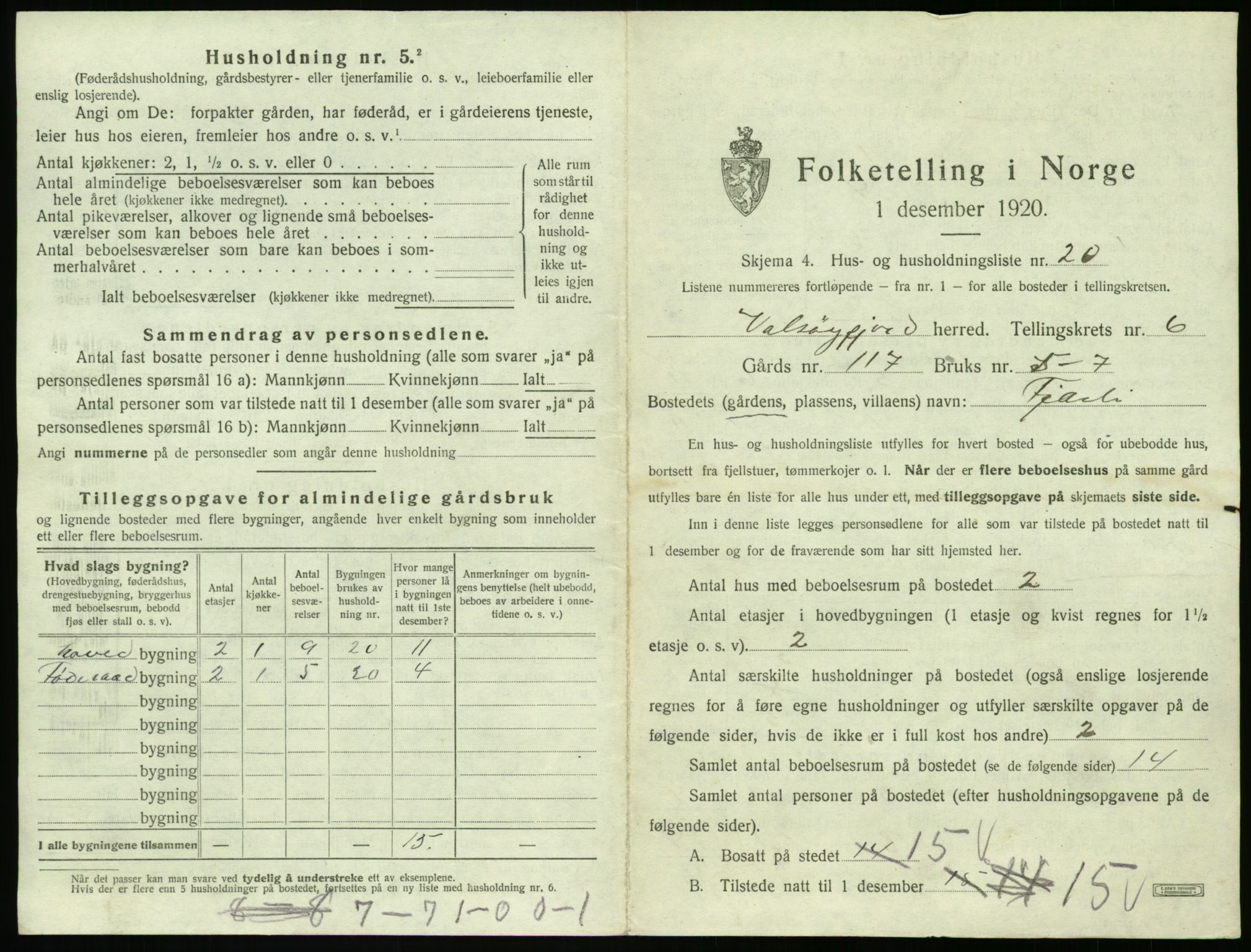 SAT, 1920 census for Valsøyfjord, 1920, p. 433