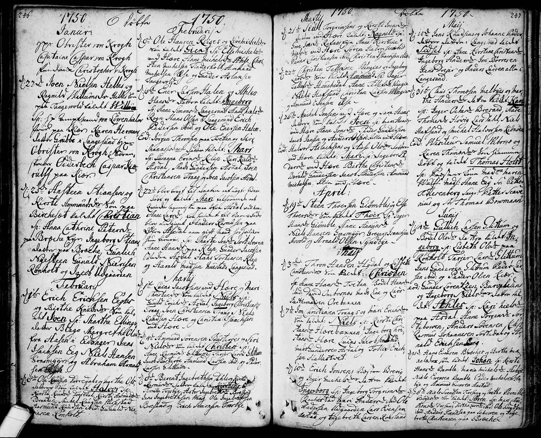 Bamble kirkebøker, SAKO/A-253/F/Fa/L0001: Parish register (official) no. I 1, 1702-1774, p. 246-247