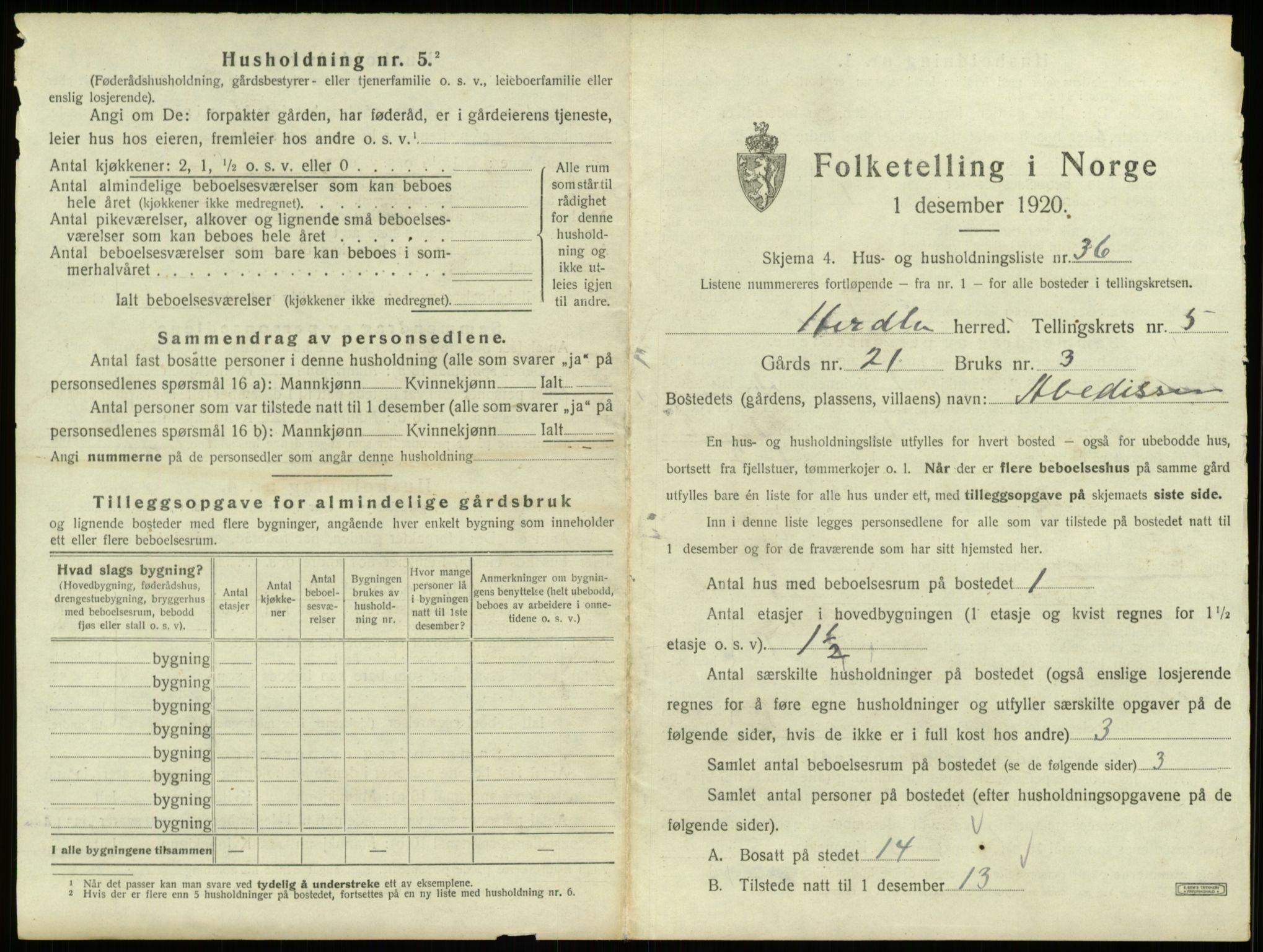 SAB, 1920 census for Herdla, 1920, p. 506