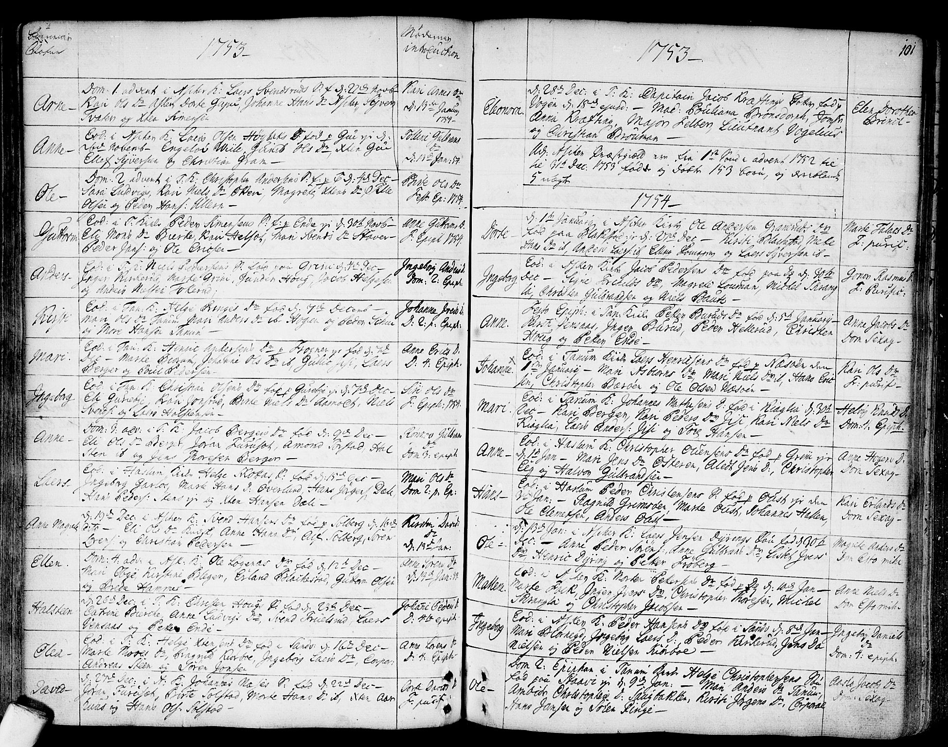Asker prestekontor Kirkebøker, SAO/A-10256a/F/Fa/L0002: Parish register (official) no. I 2, 1733-1766, p. 101