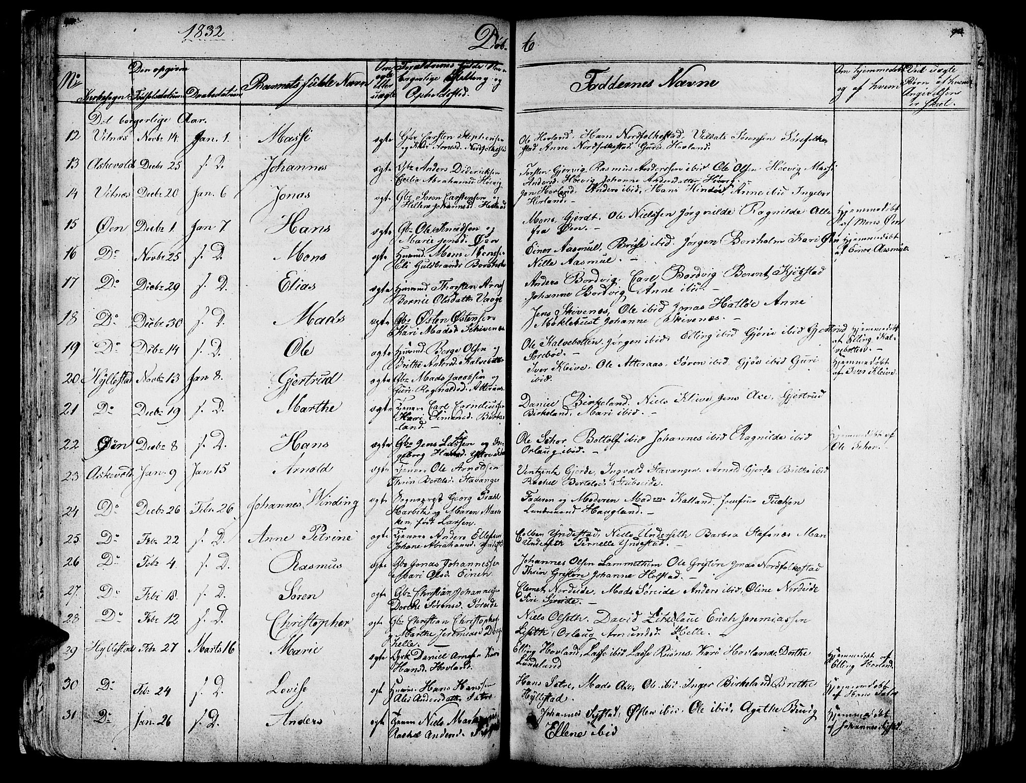 Askvoll sokneprestembete, AV/SAB-A-79501/H/Haa/Haaa/L0010: Parish register (official) no. A 10, 1821-1844, p. 94-95