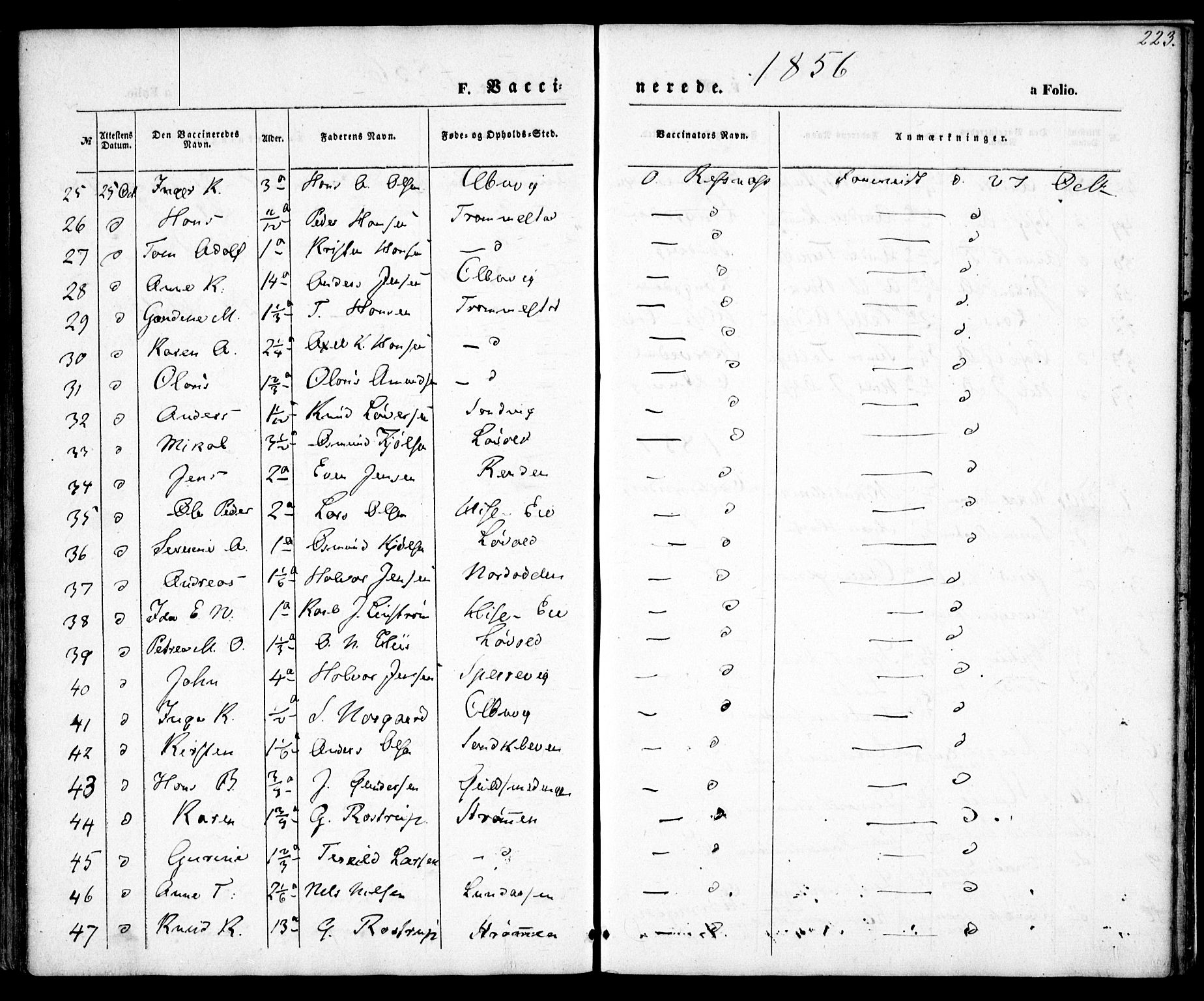 Hisøy sokneprestkontor, SAK/1111-0020/F/Fa/L0001: Parish register (official) no. A 1, 1849-1871, p. 223