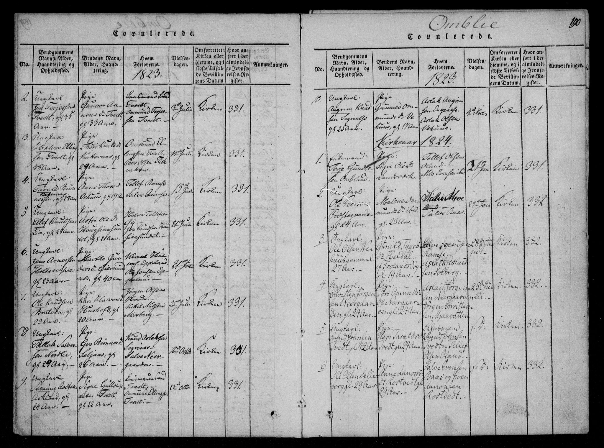 Åmli sokneprestkontor, SAK/1111-0050/F/Fa/Fac/L0006: Parish register (official) no. A 6, 1816-1829, p. 190