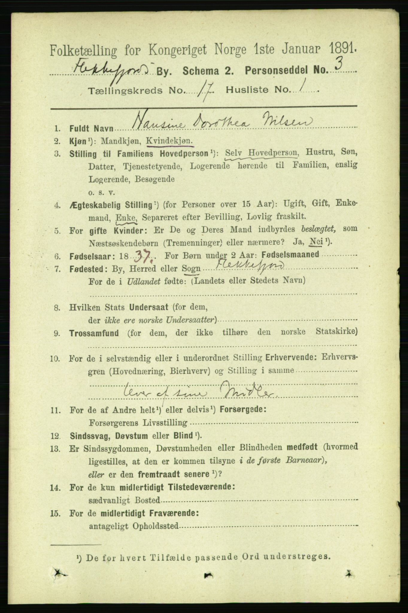 RA, 1891 census for 1004 Flekkefjord, 1891, p. 2087