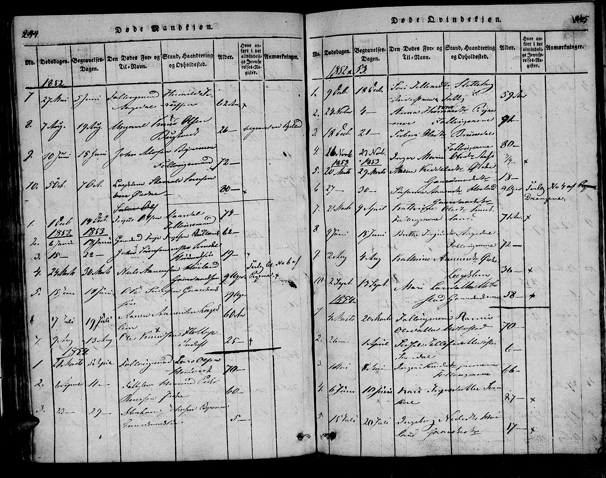 Bjelland sokneprestkontor, SAK/1111-0005/F/Fa/Fac/L0001: Parish register (official) no. A 1, 1815-1866, p. 244-245