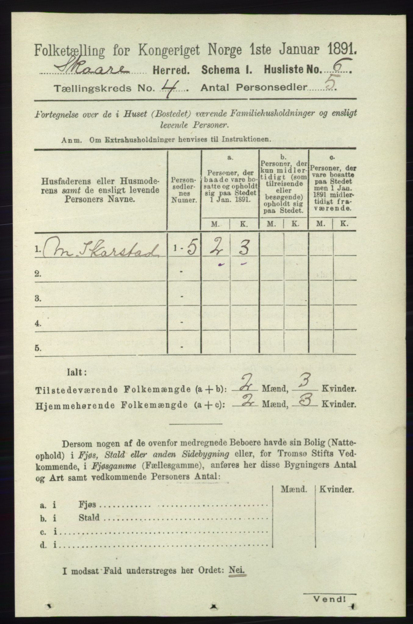 RA, 1891 census for 1153 Skåre, 1891, p. 1691