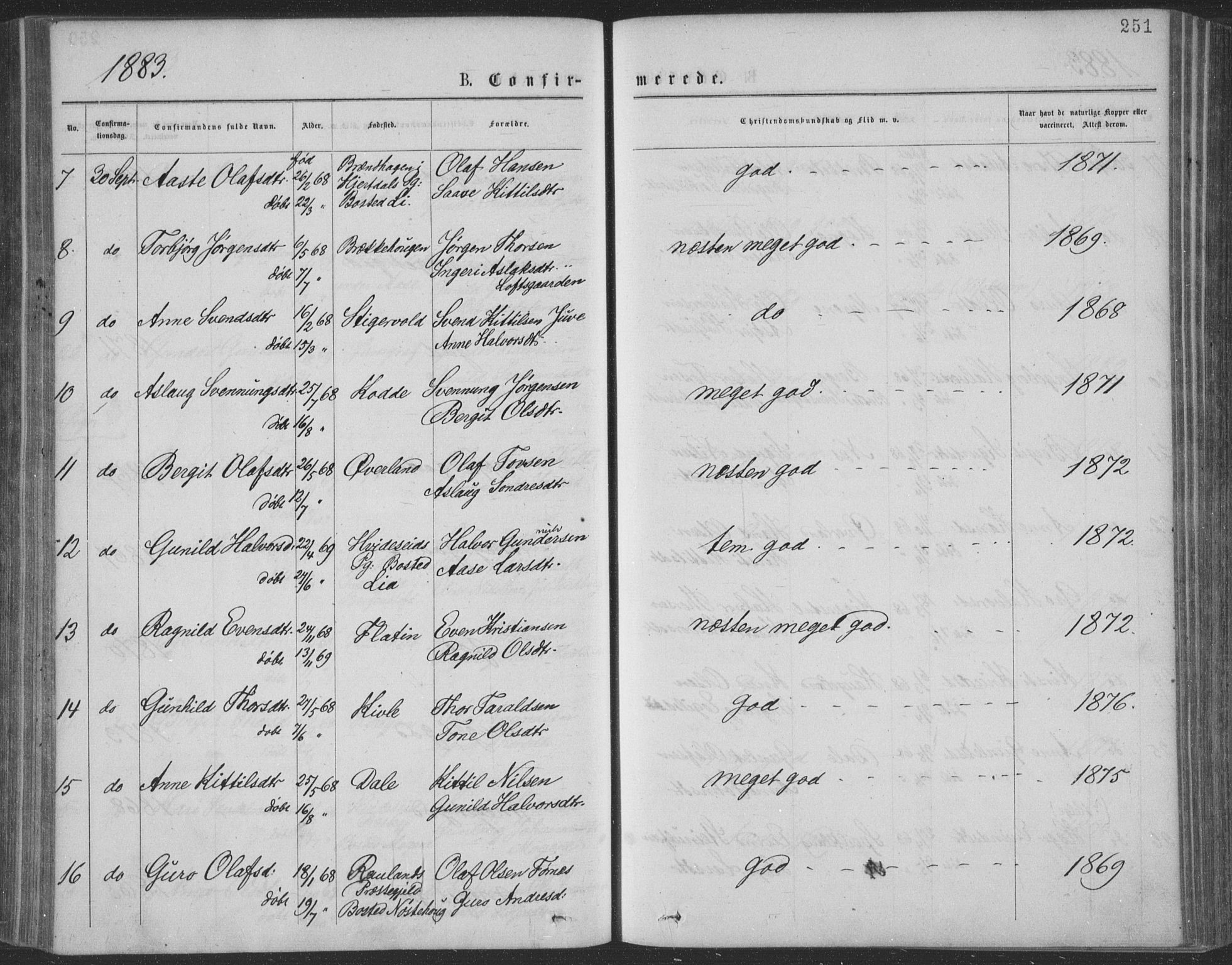 Seljord kirkebøker, AV/SAKO-A-20/F/Fa/L0014: Parish register (official) no. I 14, 1877-1886, p. 251